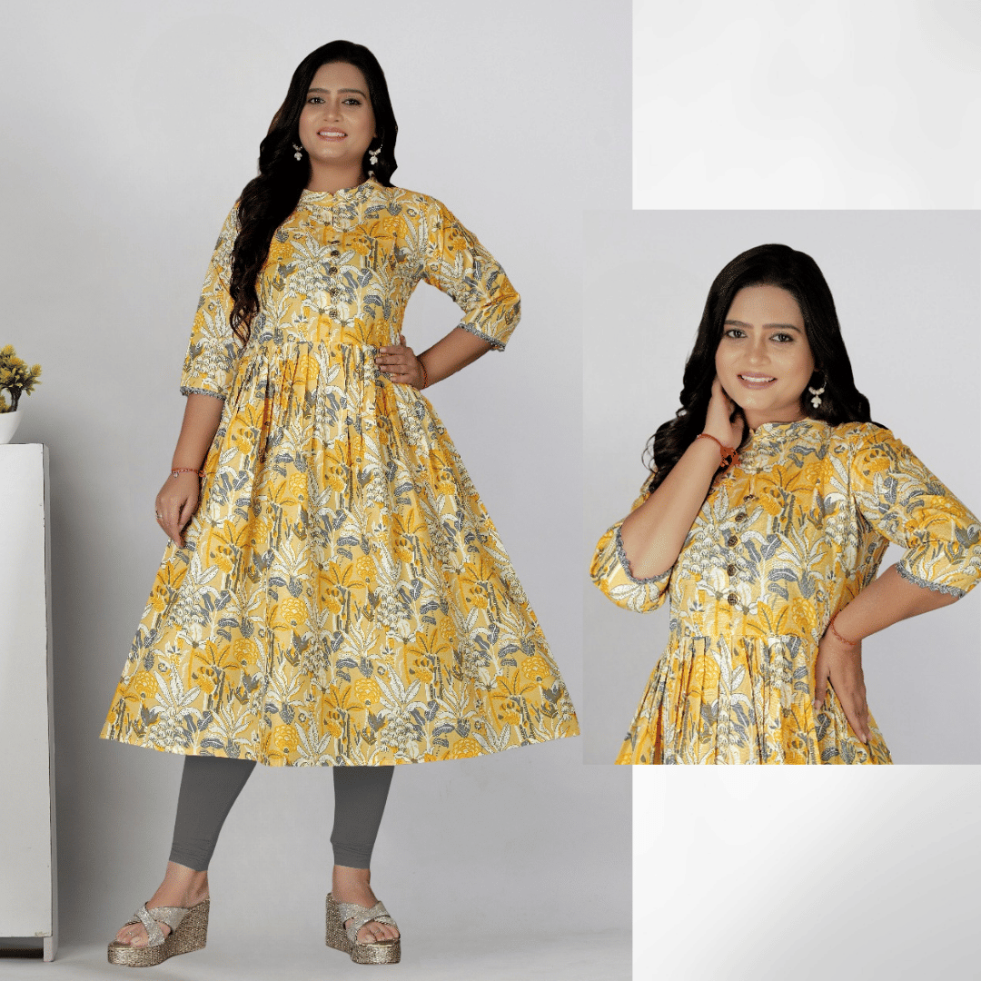     			Fabriza Women Cotton Printed Anarkali Kurti ( Yellow )