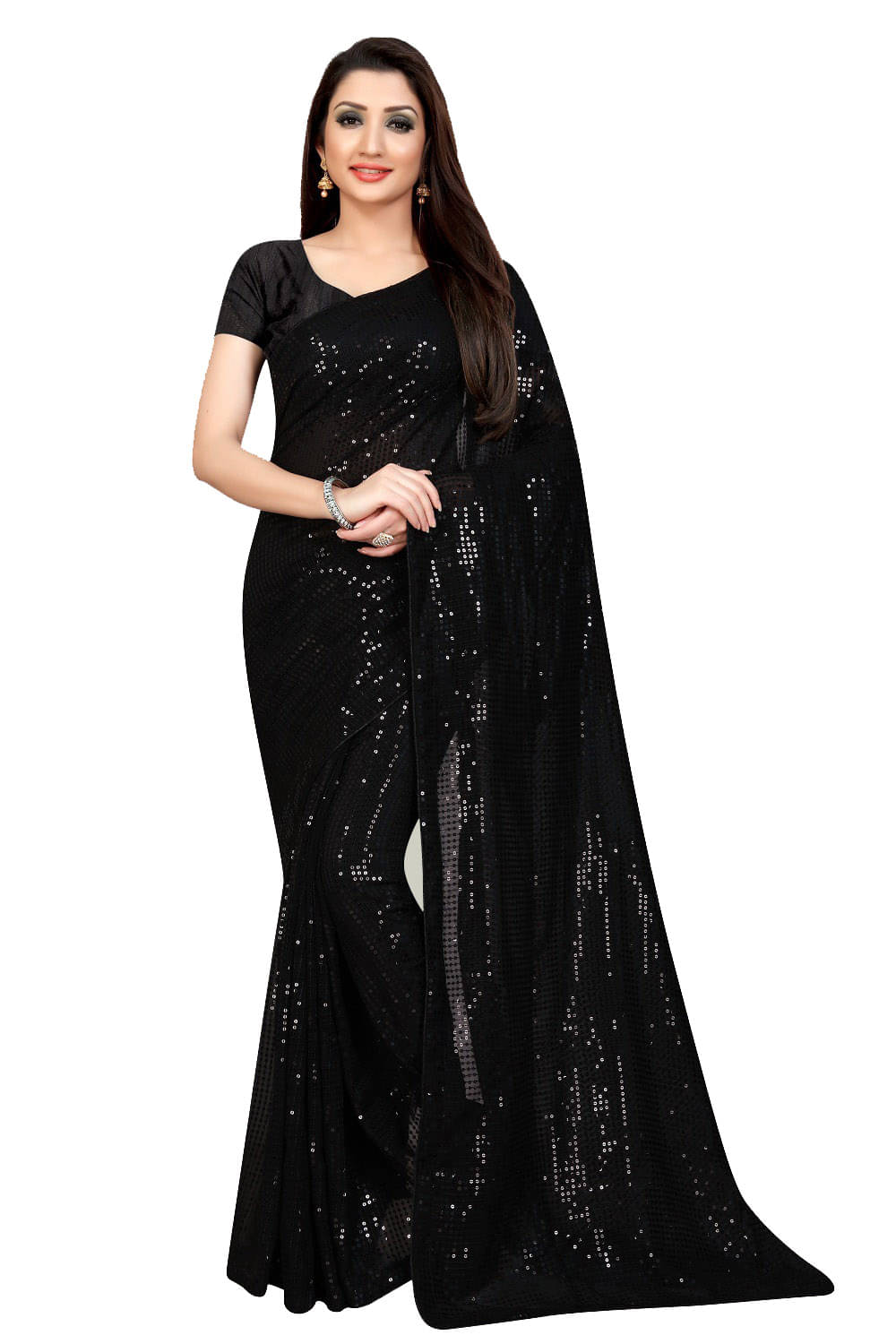     			Fabzone Silk Blend Embroidered Mangalgiri Saree With Stitched Blouse ( Black )