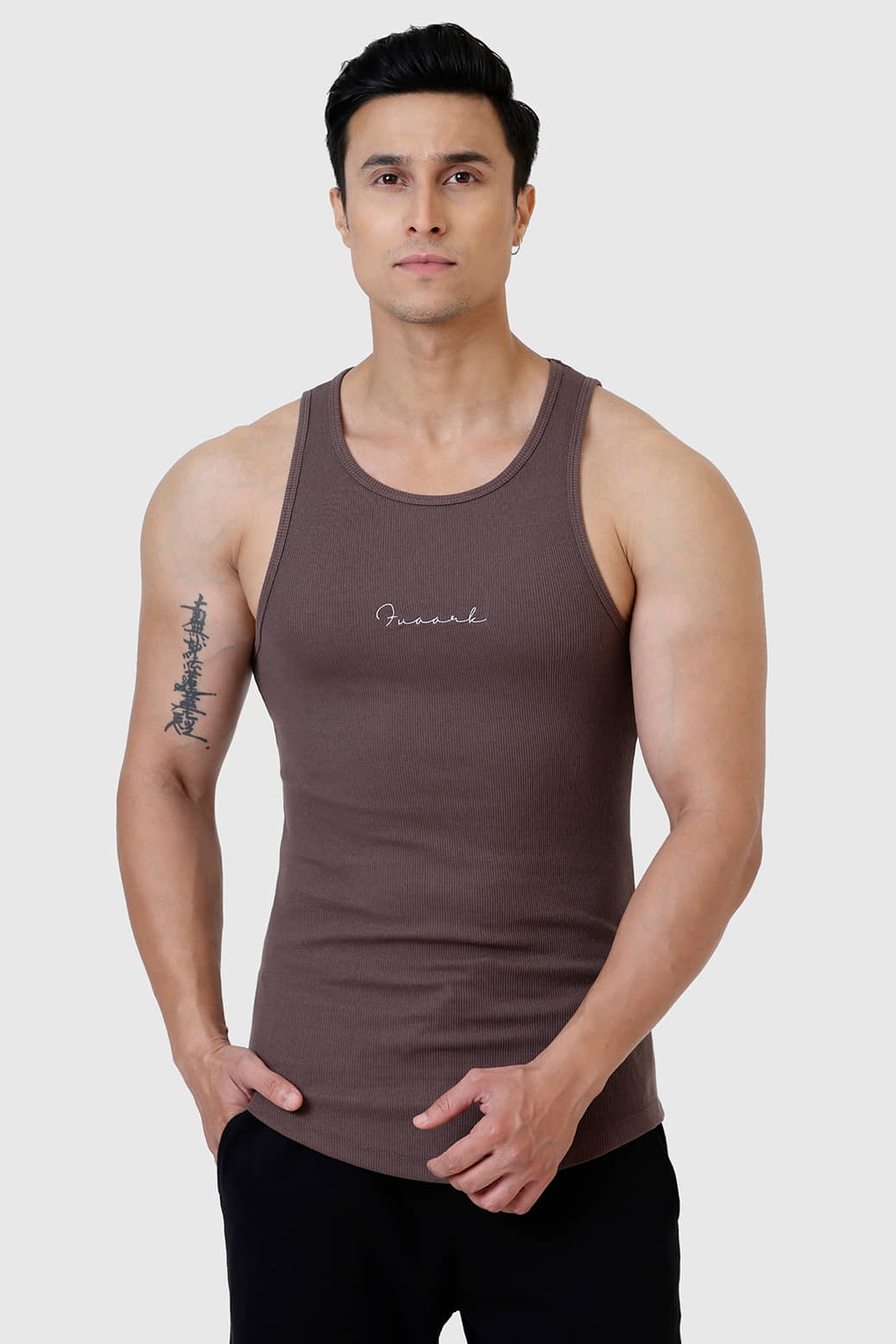 Fuaark Olive Cotton Slim Fit Men's Tanks ( Pack of 1 )