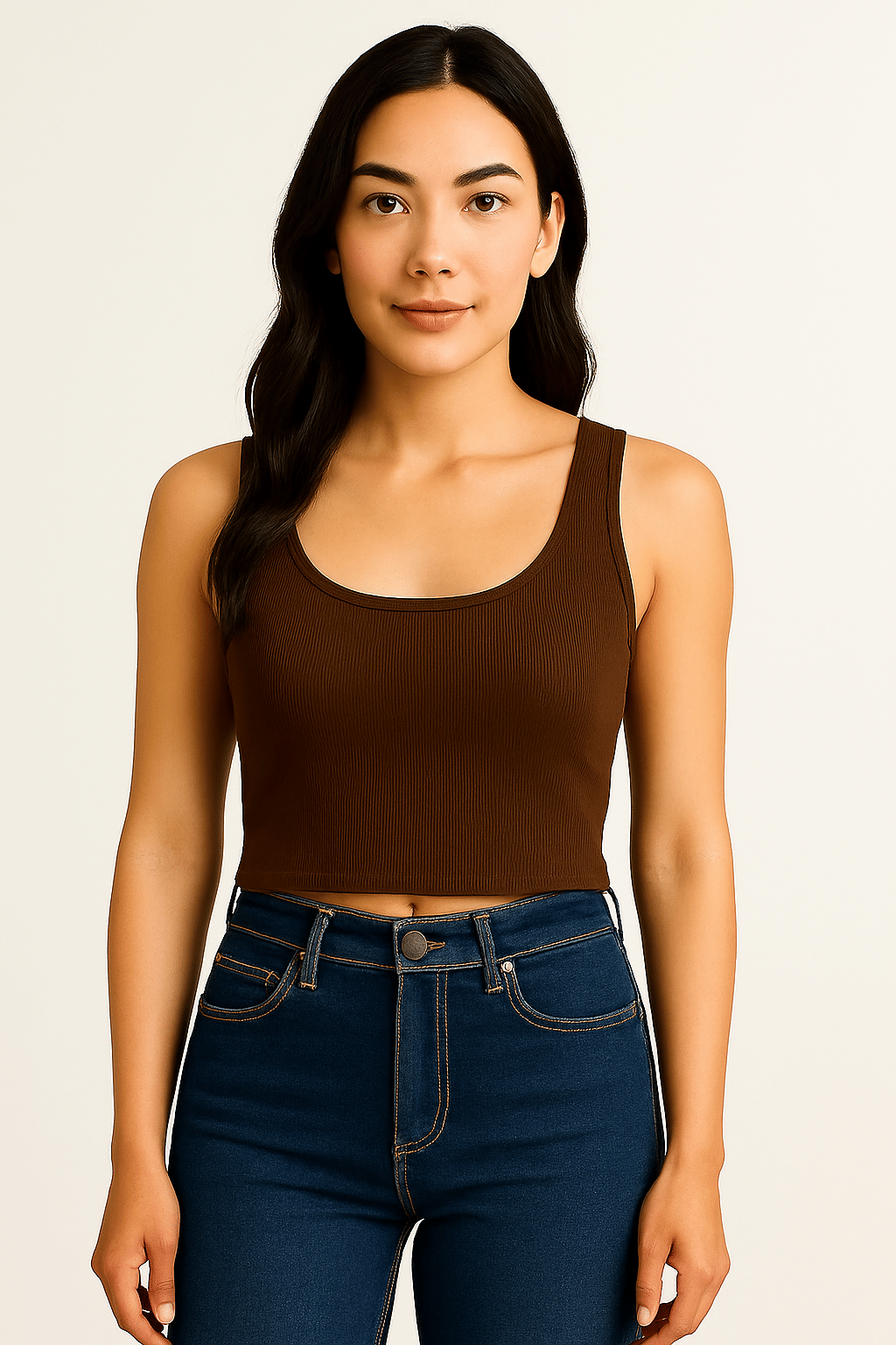     			GARBFEB Women's Cotton Blend Crop Top ( Brown )