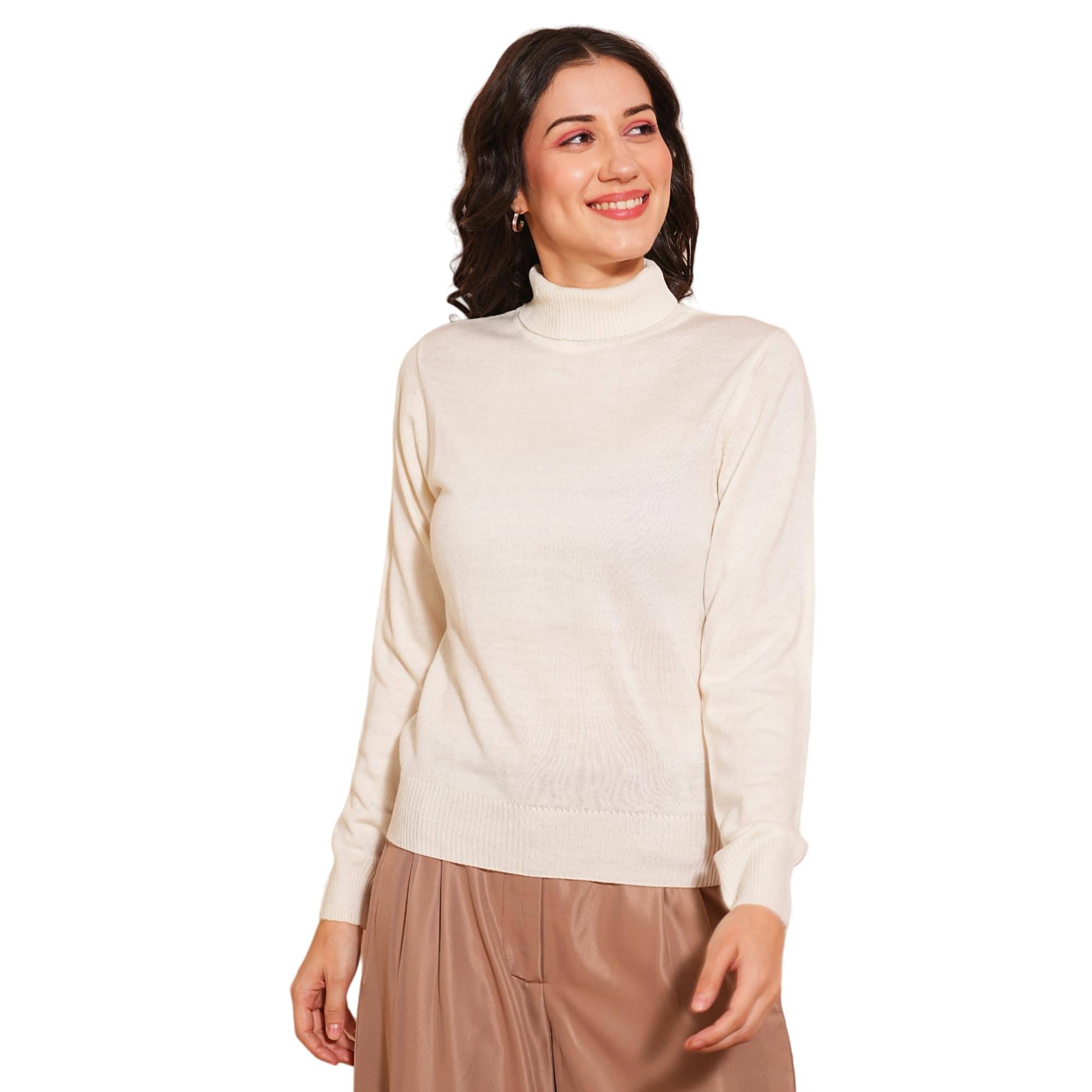 Globus Women Acrylic High Neck Pullover ( Off White )     			Globus Women Acrylic High Neck Pullover ( Off White )
