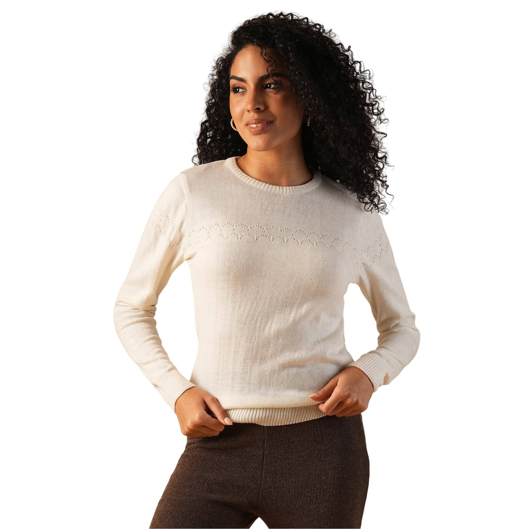     			Globus Acrylic Round Neck Women's Pullovers - Off White ( Pack of 1 )