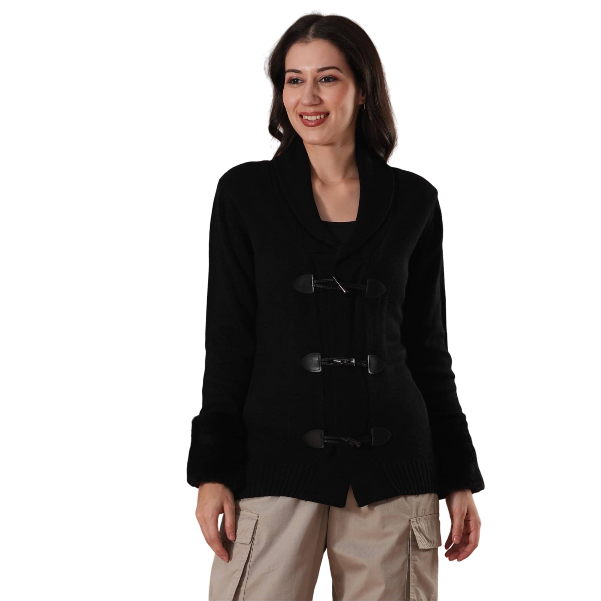Globus Acrylic Shawl Collar Women's Buttoned Cardigans - Black ( Pack of 1 ) Globus Acrylic Shawl Collar Women's Buttoned Cardigans - Black ( Pack of 1 )