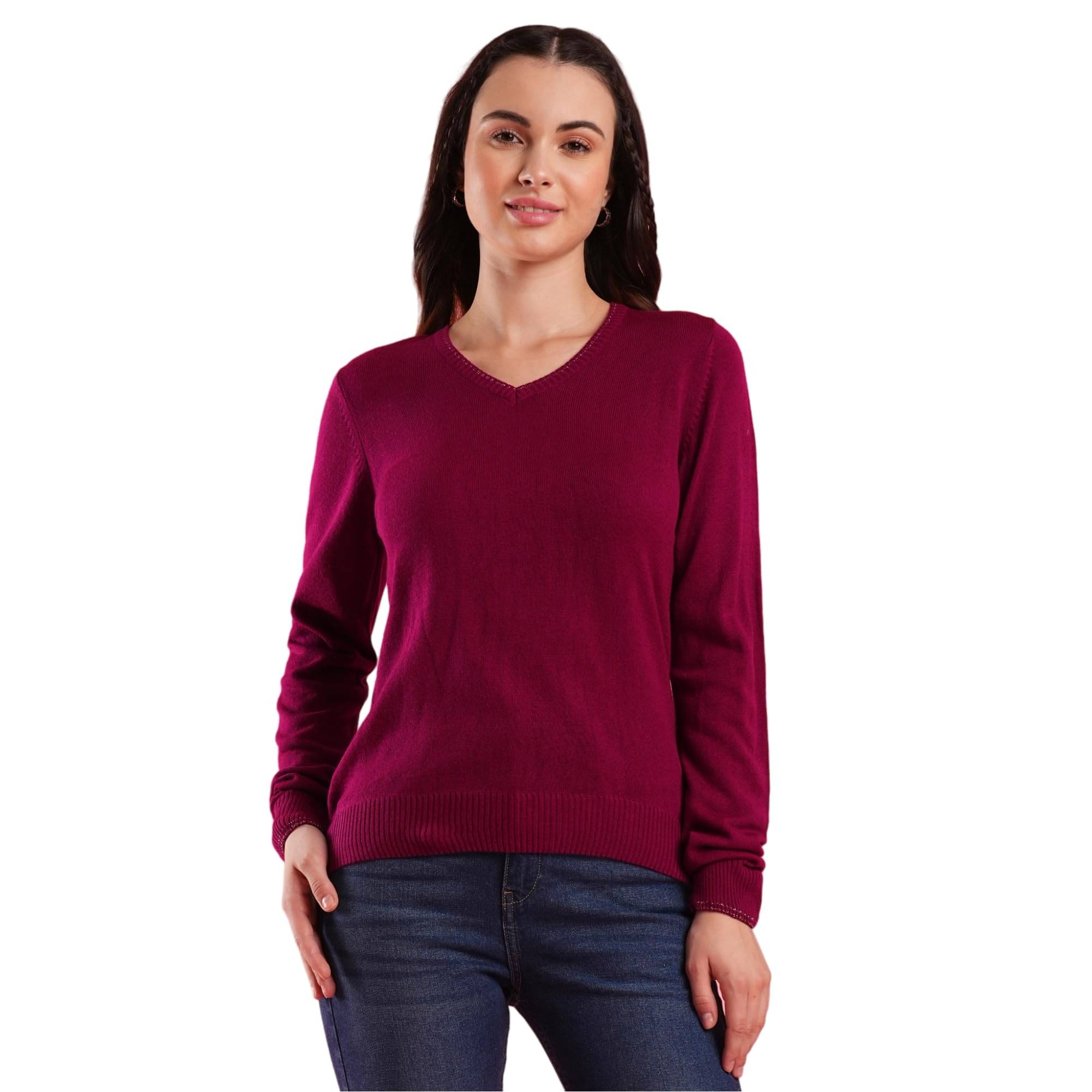    			Globus Women Acrylic V-Neck Pullover ( Pink )