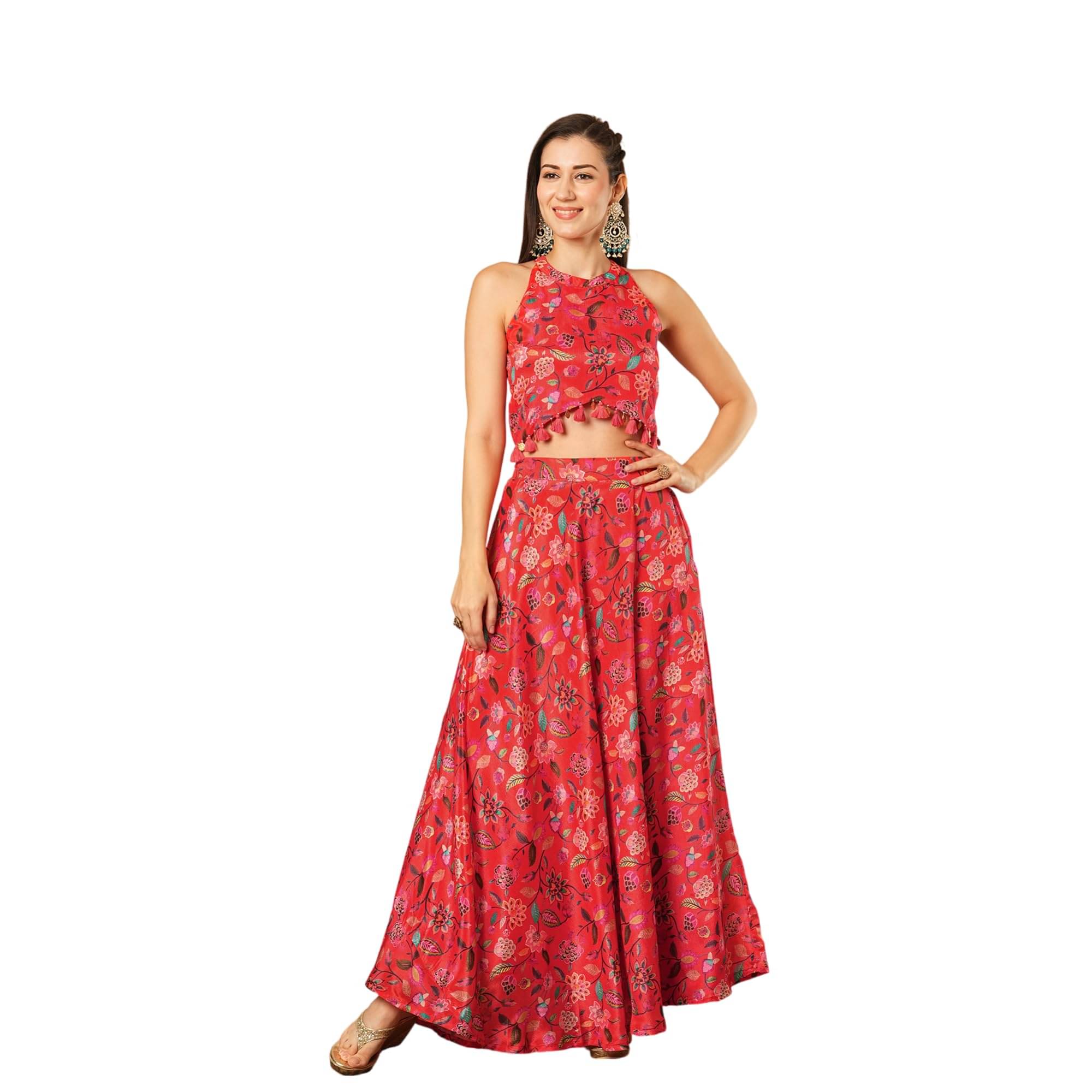     			Globus Women Polyester Printed A-Line Kurti With Palazzo ( Red )