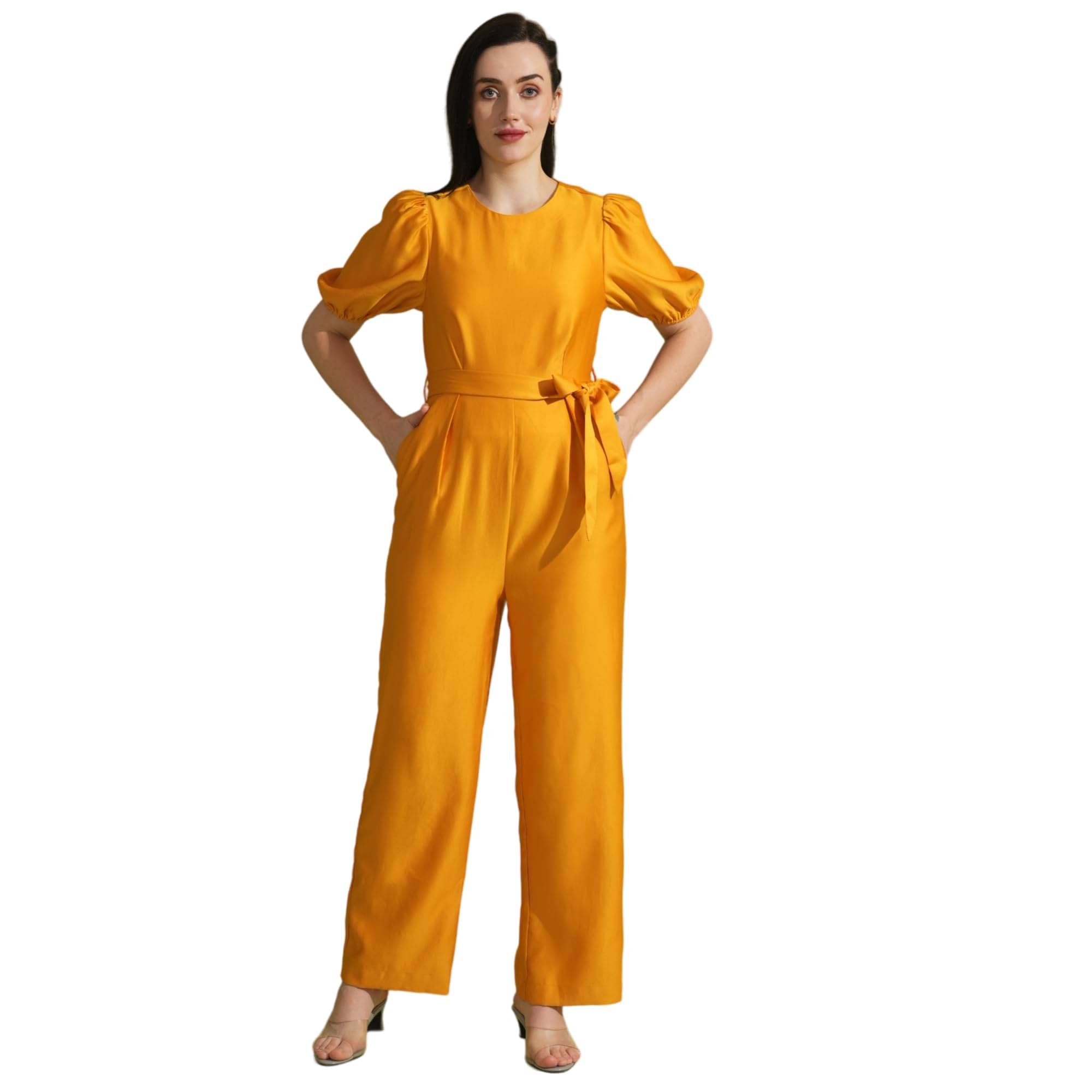     			Globus Women Satin Jumpsuit ( Yellow )