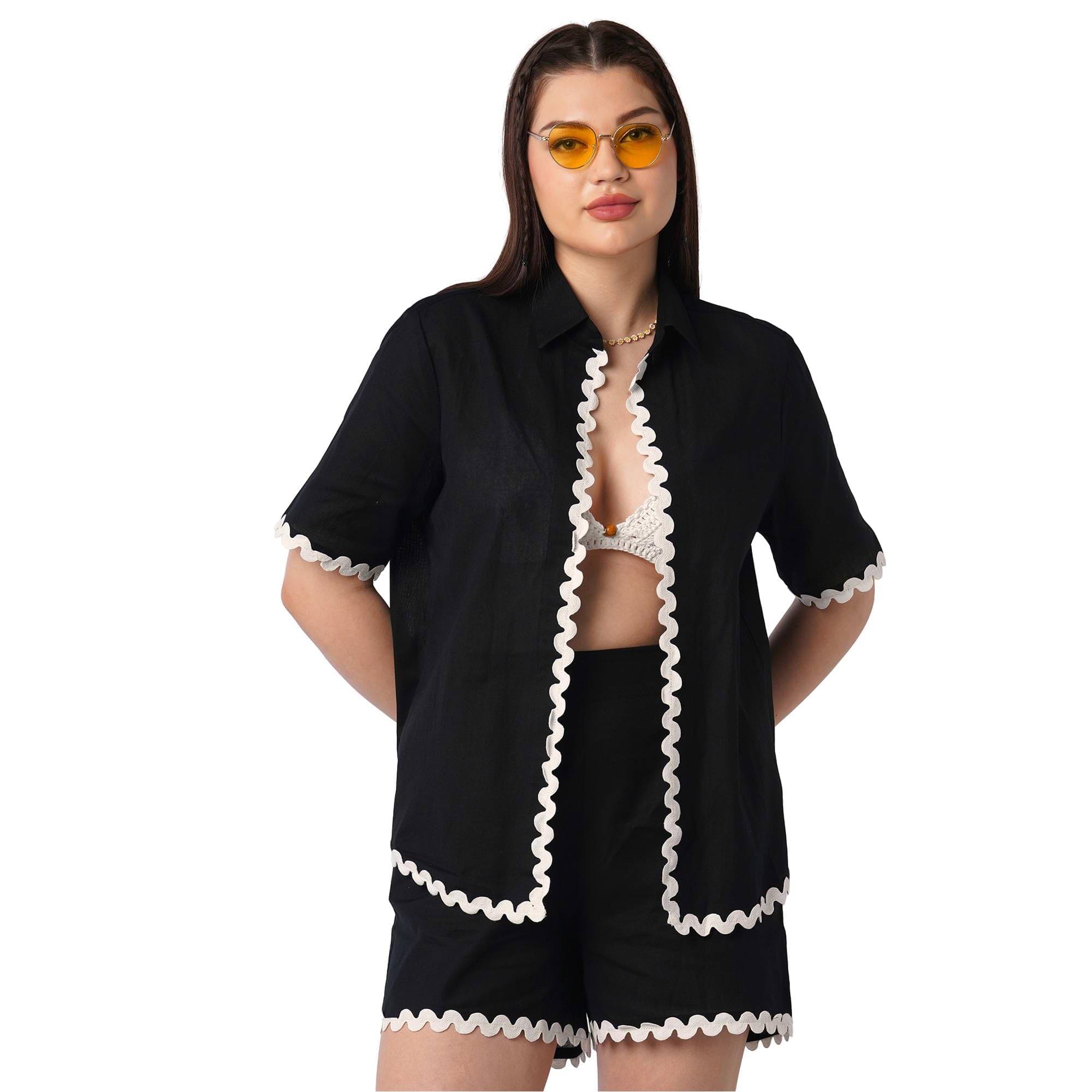     			Globus Women Shirt With Shorts Co-Ord Set ( Black )