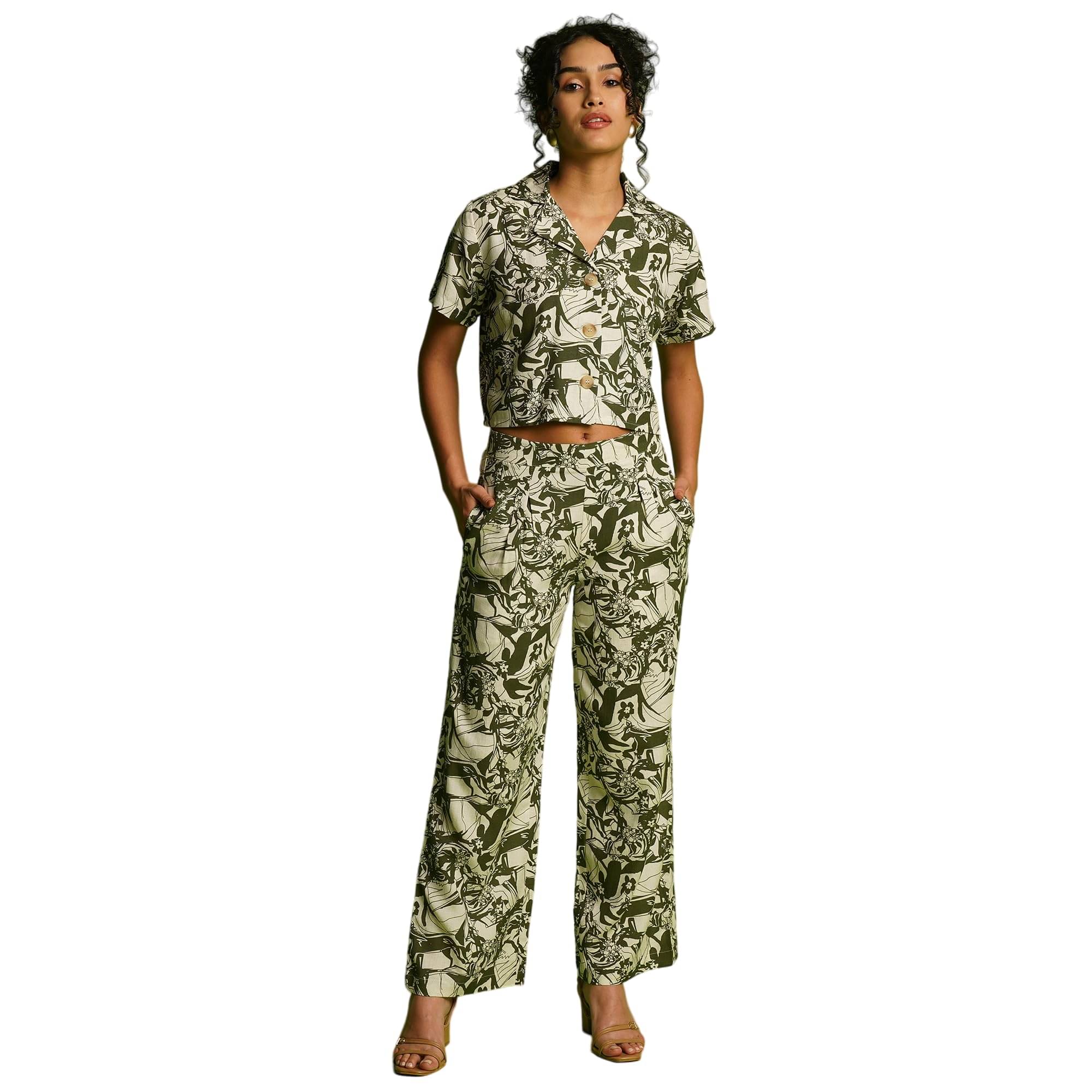     			Globus Women Shirt With Trousers Co-Ord Set ( Green )