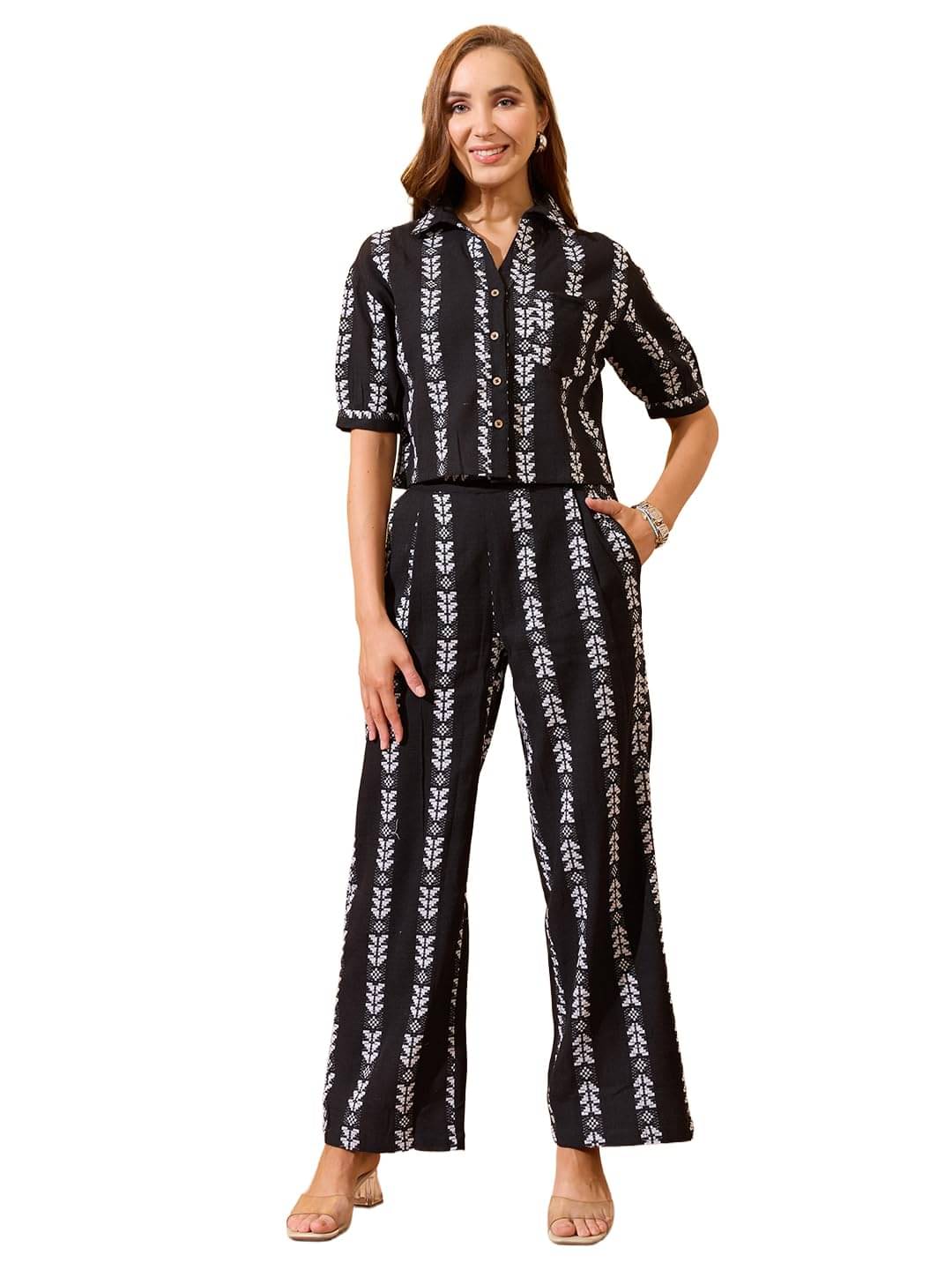     			Globus Women Shirt With Trousers Co-Ord Set ( Black )