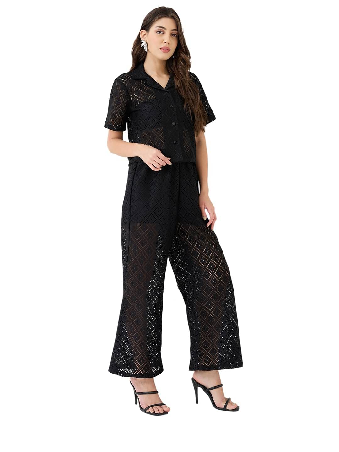     			Globus Women Shirt With Trousers Co-Ord Set ( Black )