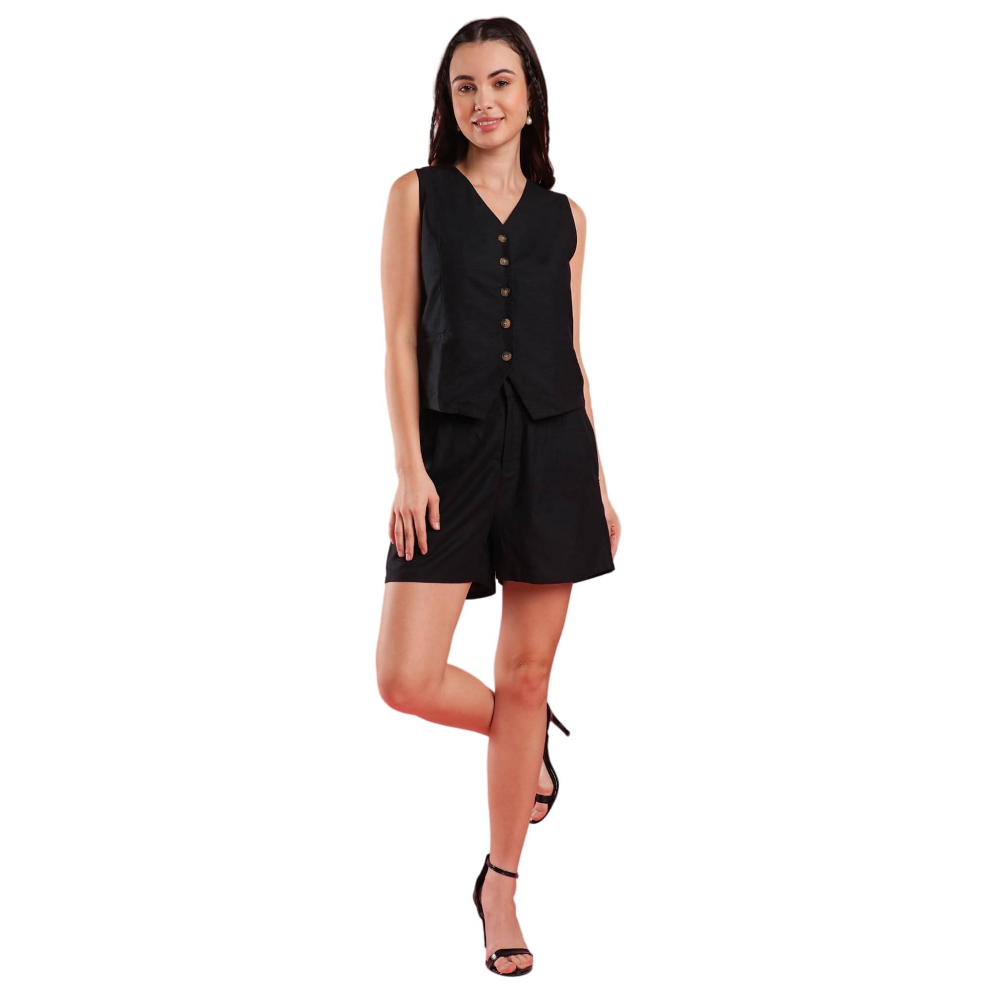     			Globus Women Top With Shorts Co-Ord Set ( Black )
