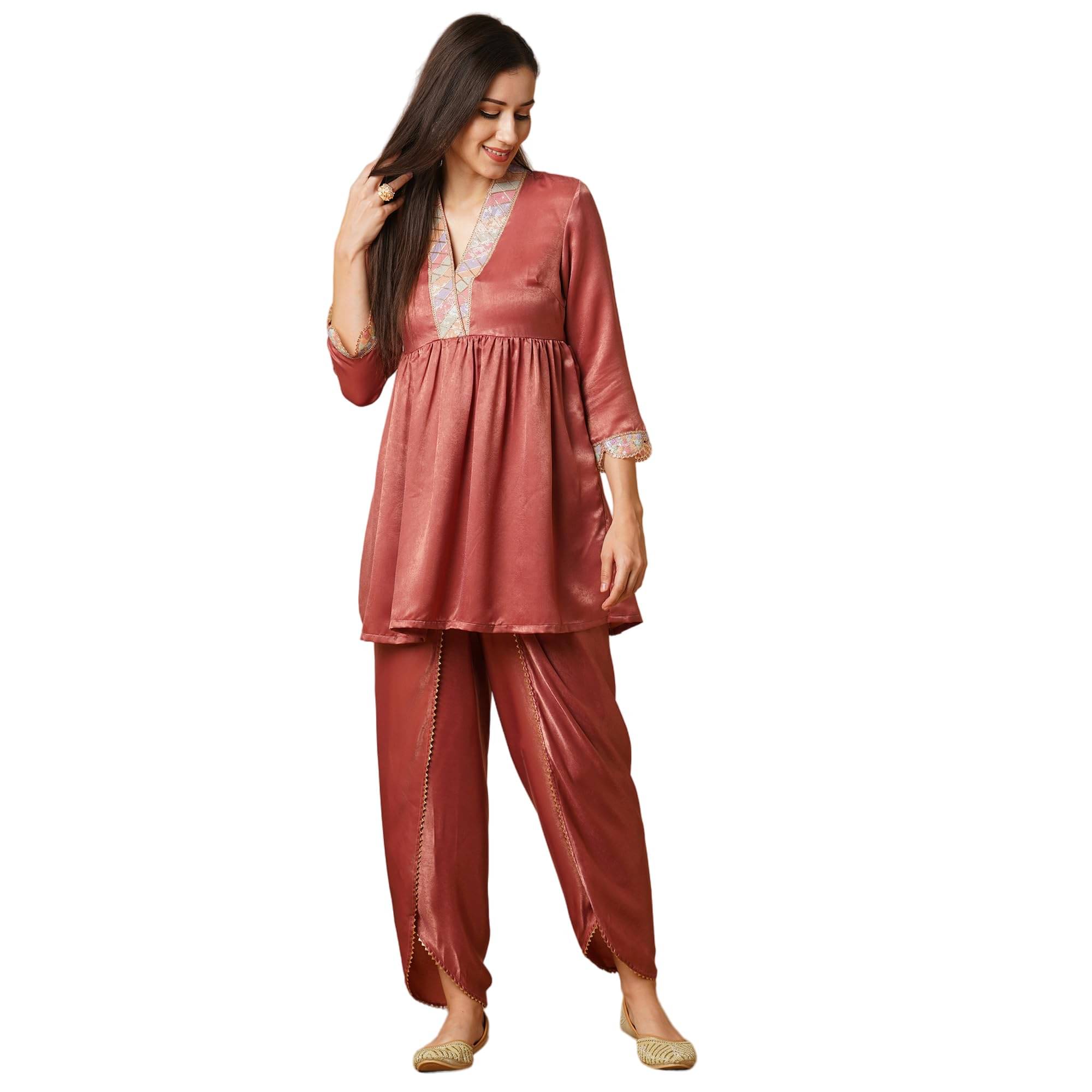     			Globus Women Top With Skirt Co-Ord Set ( Pink )