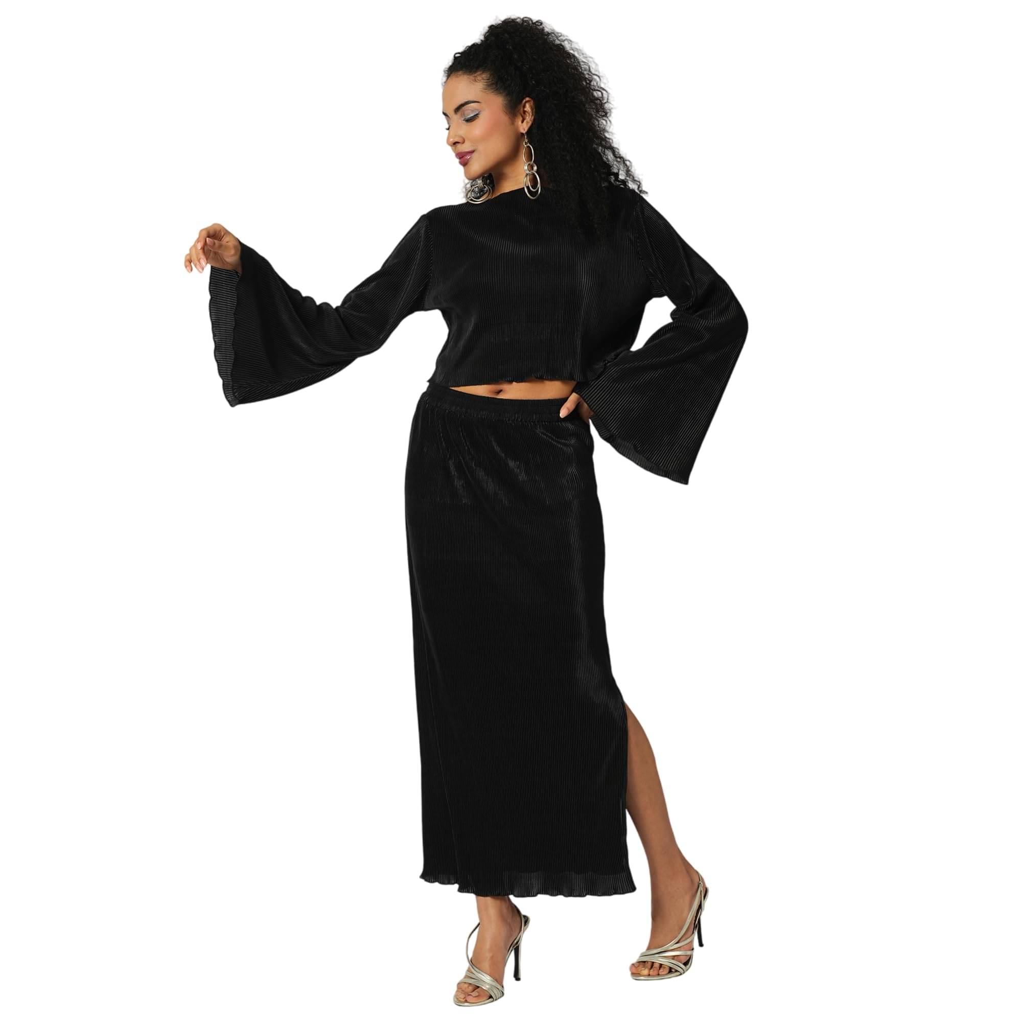     			Globus Women Top With Skirt Co-Ord Set ( Black )