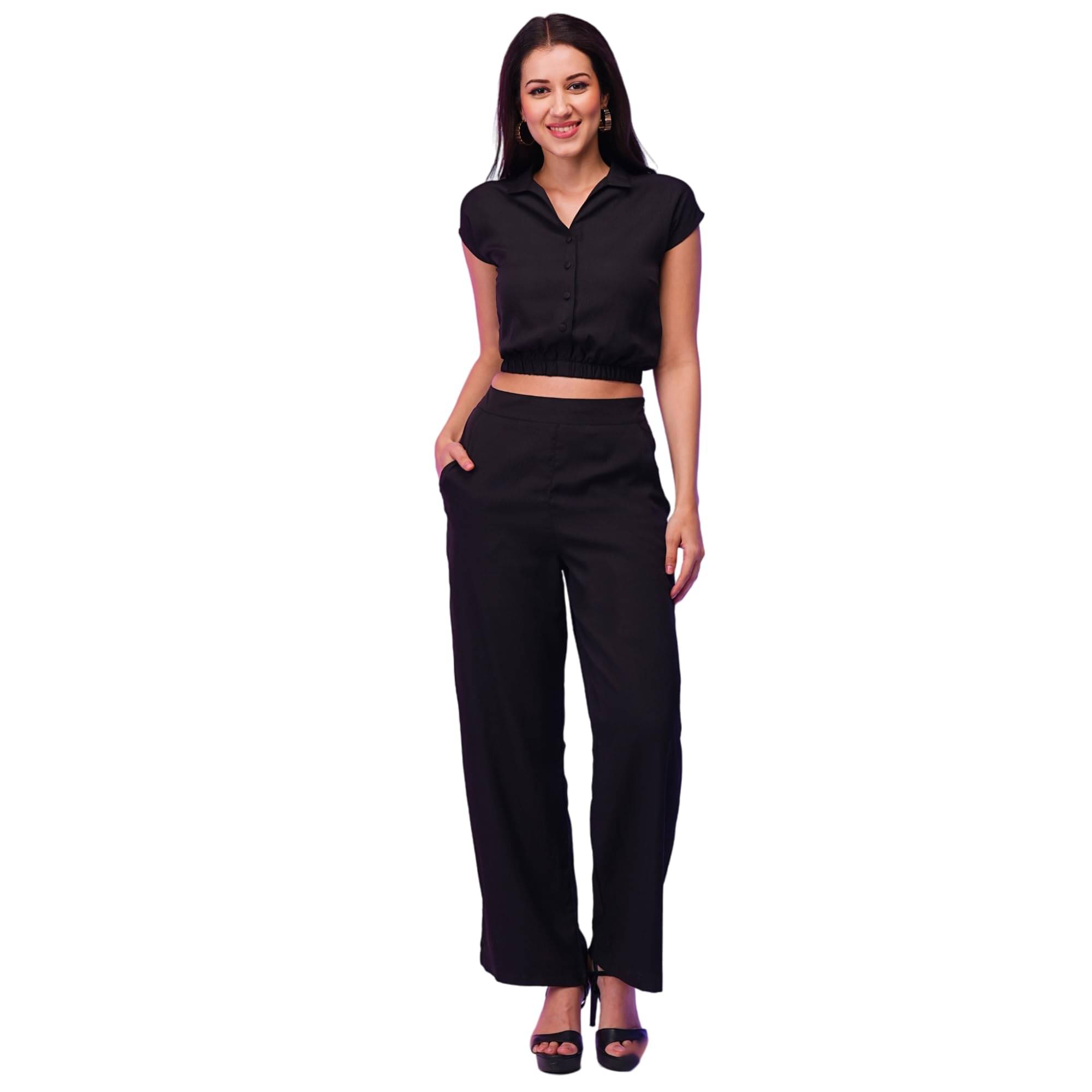     			Globus Women Top With Trousers Co-Ord Set ( Black )