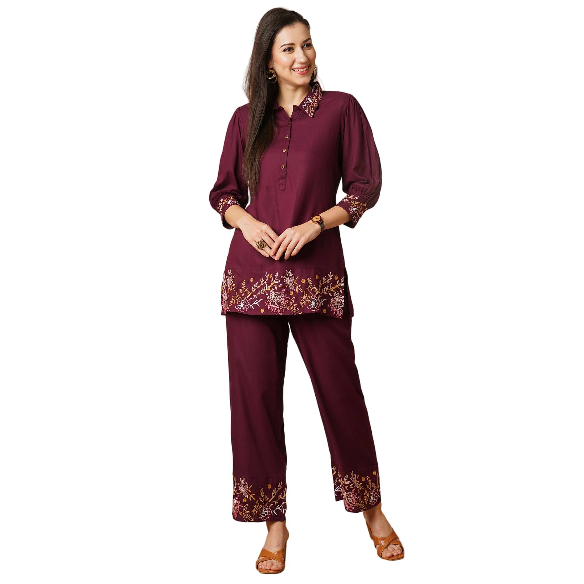     			Globus Women Top With Trousers Co-Ord Set ( Purple )