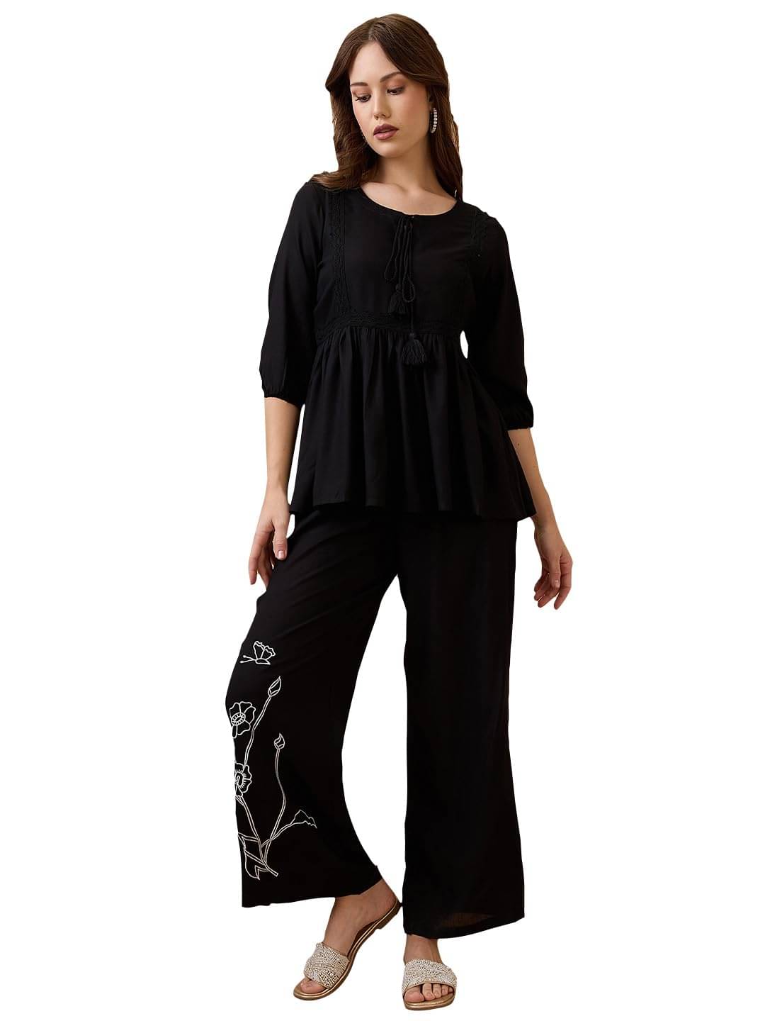     			Globus Women Top With Trousers Co-Ord Set ( Black )