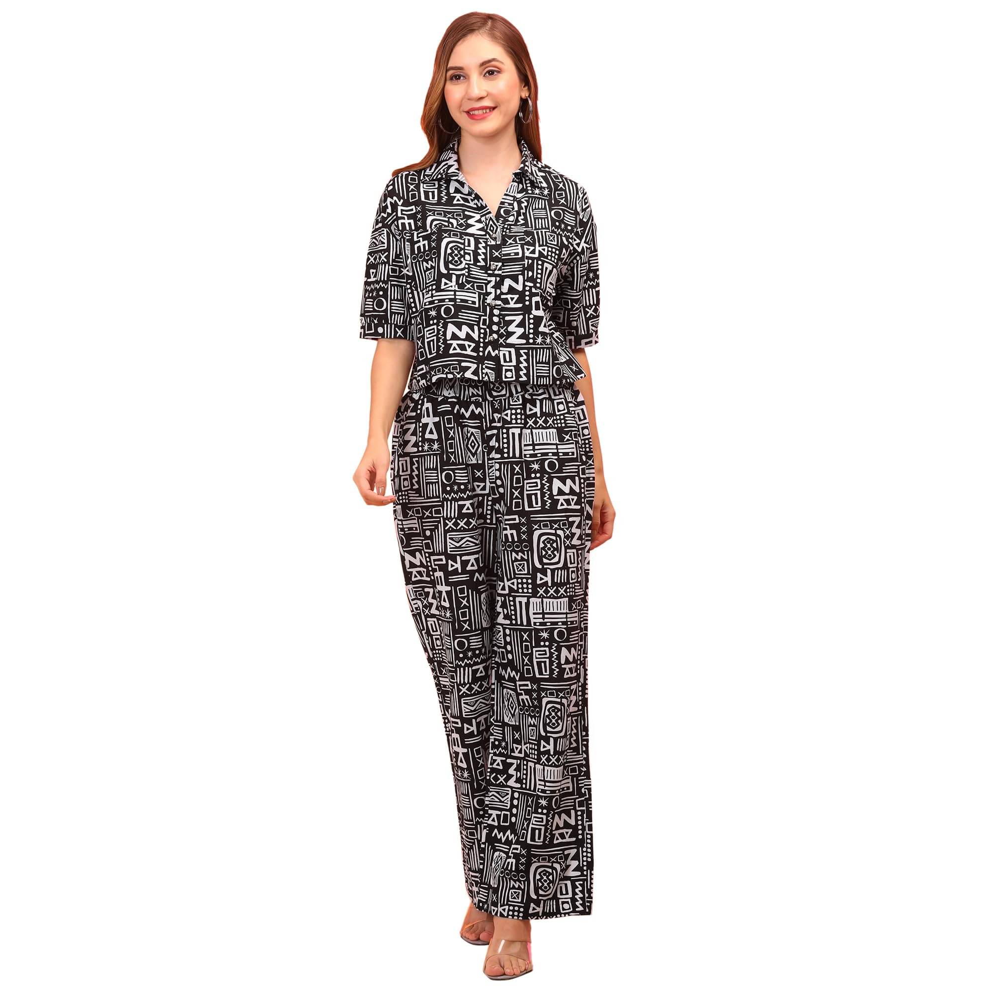     			Globus Women Top With Trousers Co-Ord Set ( Black )