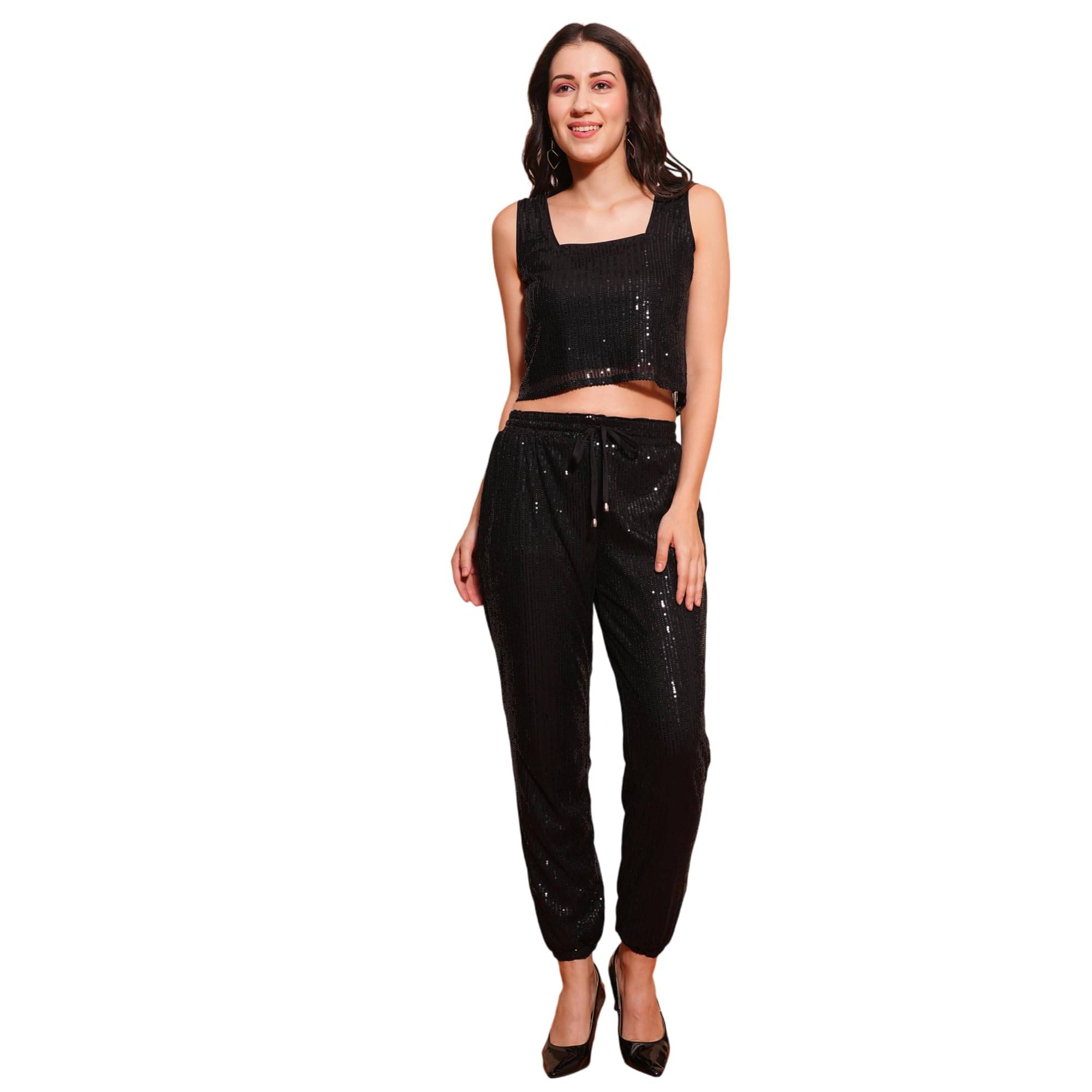     			Globus Women Top With Trousers Co-Ord Set ( Black )