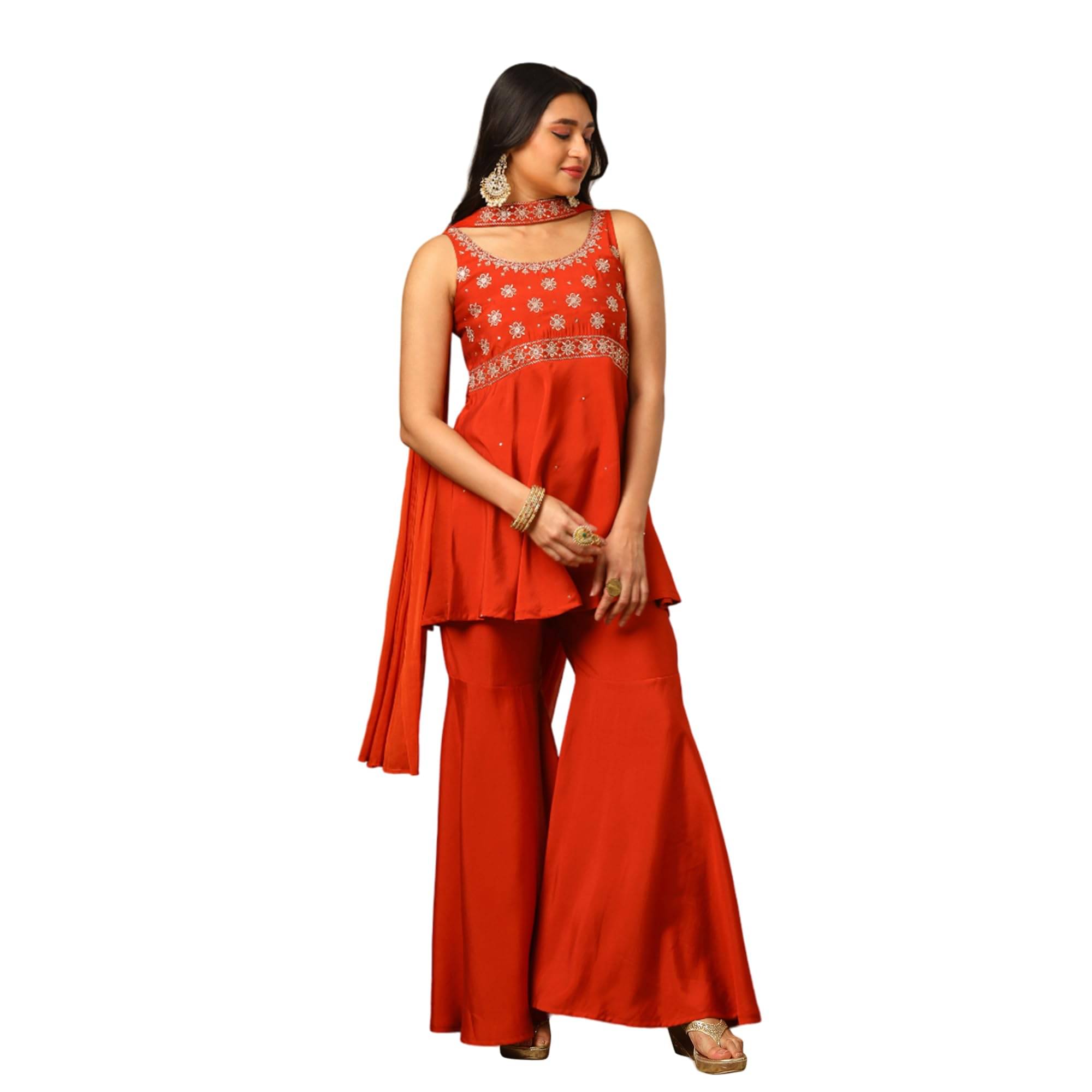     			Globus Women Tunic With Skirt Co-Ord Set ( Orange )