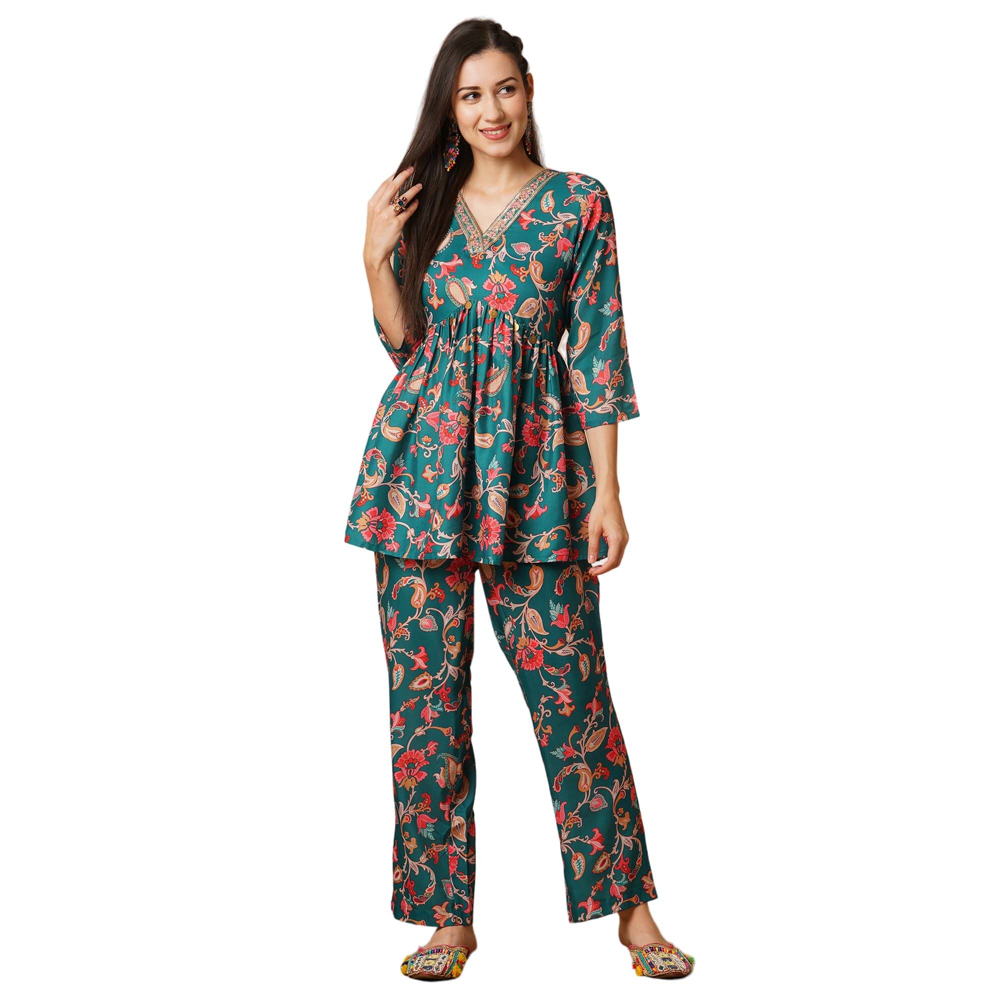     			Globus Women Tunic With Trousers Co-Ord Set ( Green )