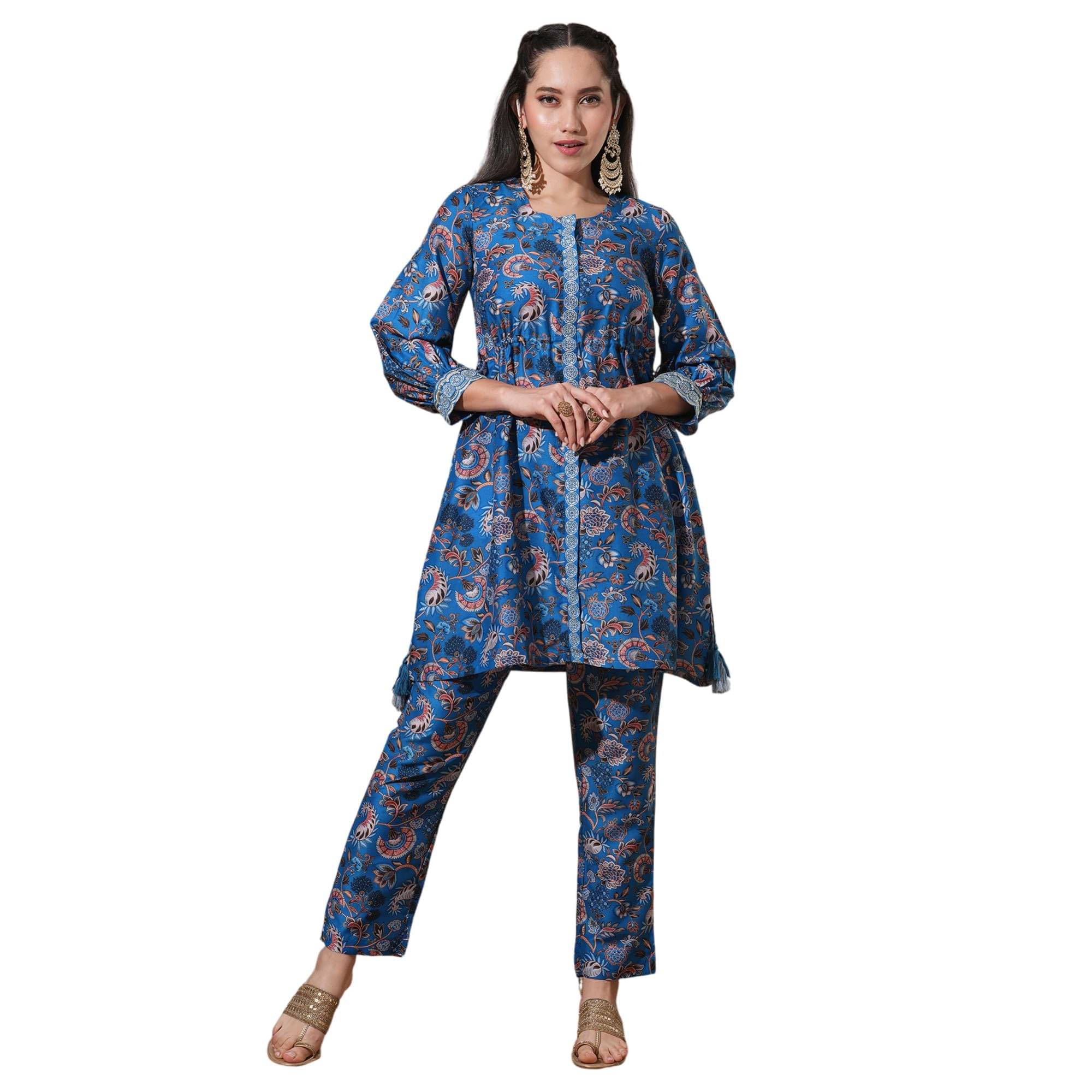     			Globus Women Tunic With Trousers Co-Ord Set ( Blue )