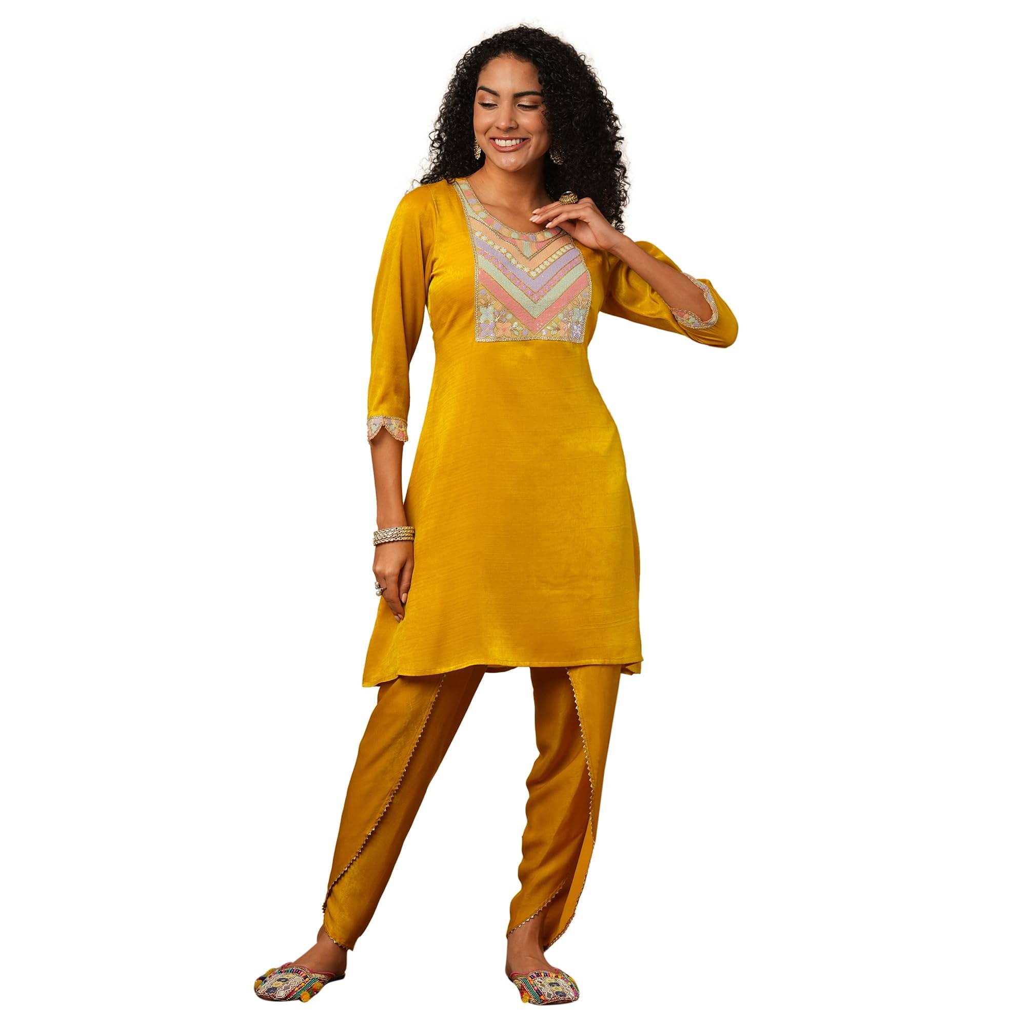     			Globus Women Tunic With Trousers Co-Ord Set ( Yellow )
