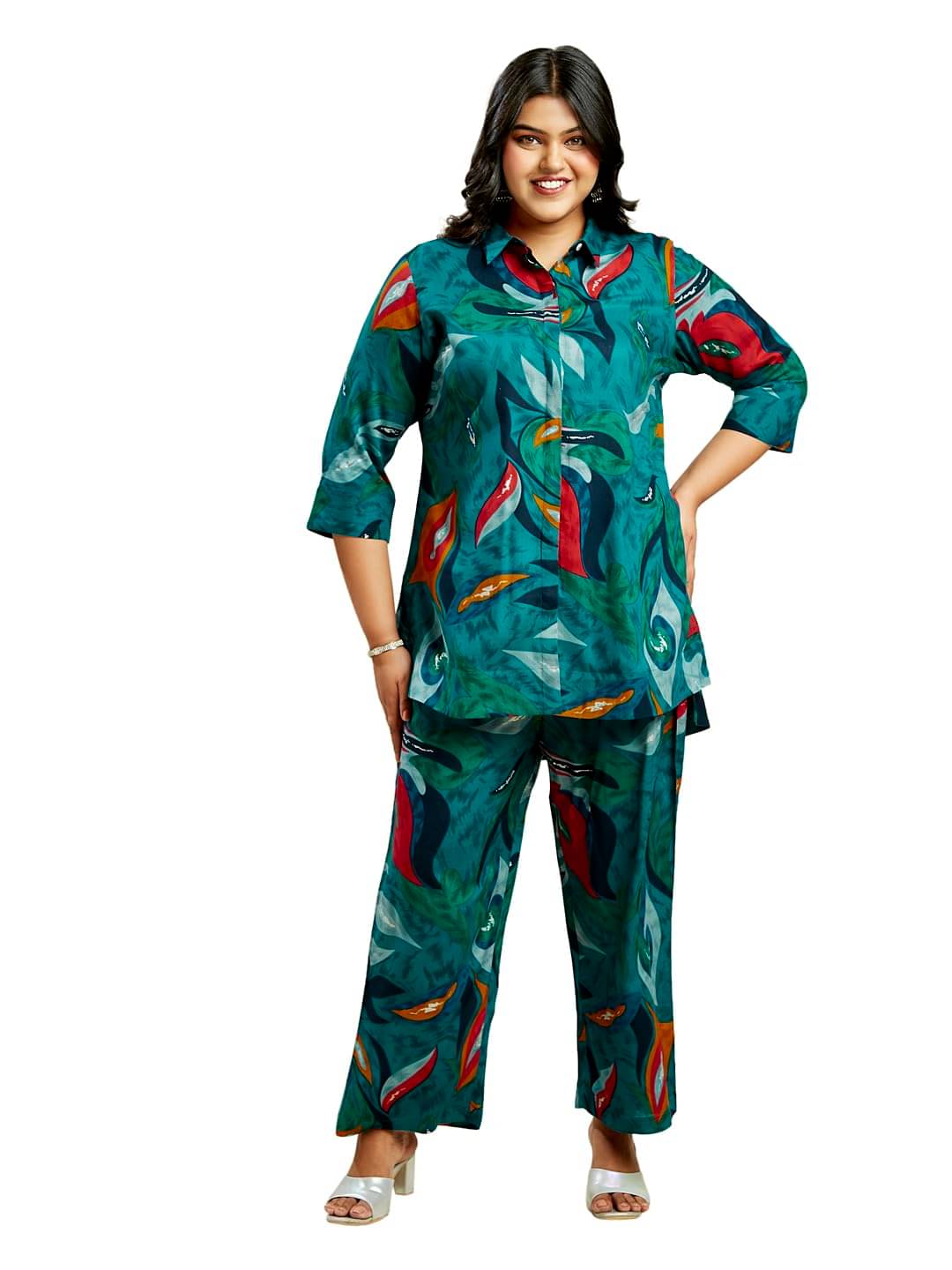     			Globus Women Tunic With Trousers Co-Ord Set ( Teal )