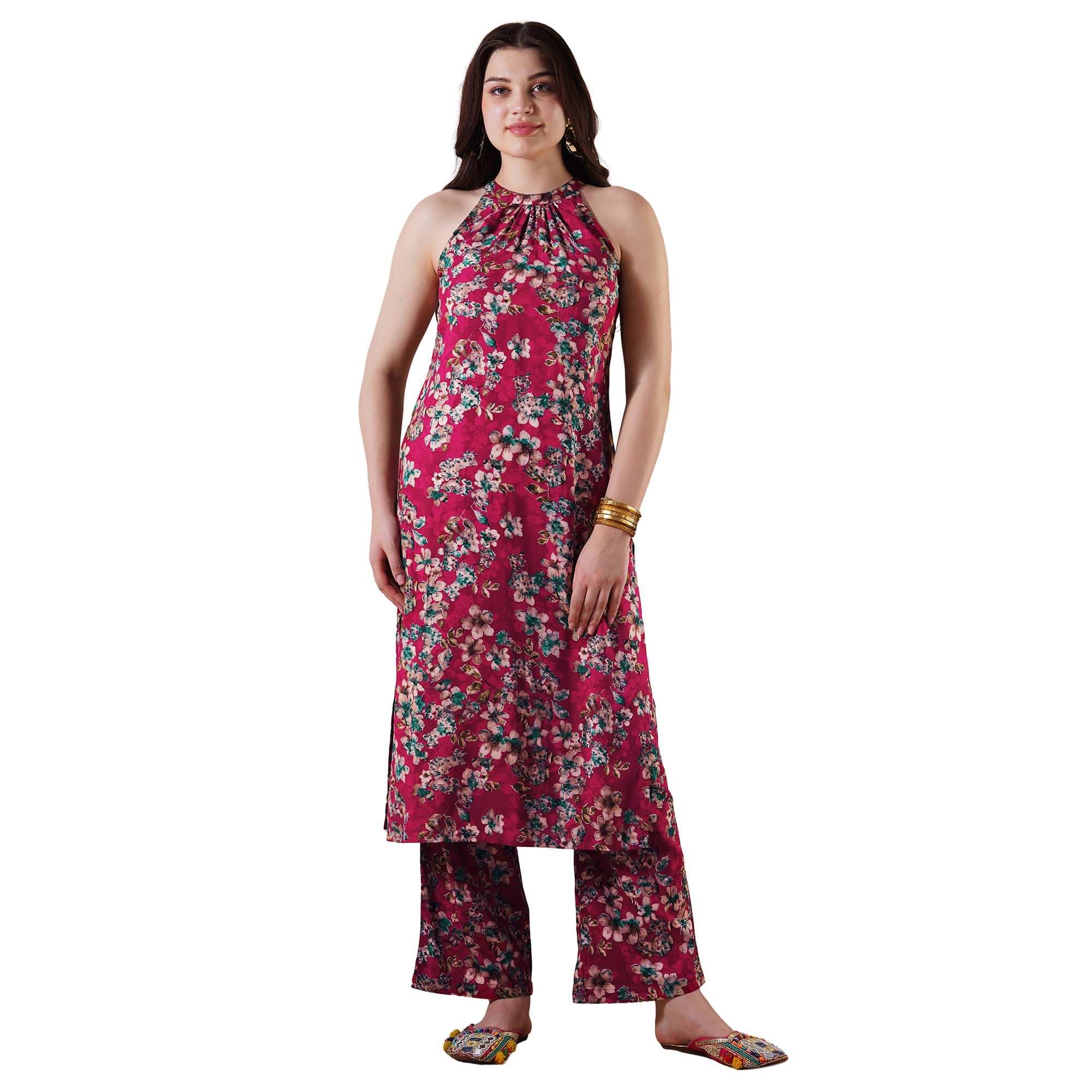     			Globus Women Viscose Printed Straight Kurti With Pants ( Red )