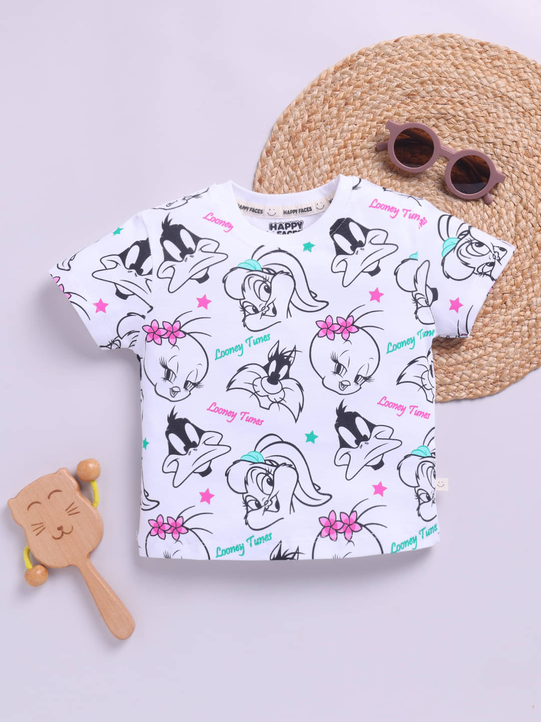     			HAPPY FACES Pack of 1 Girls Cotton T-Shirt ( White )