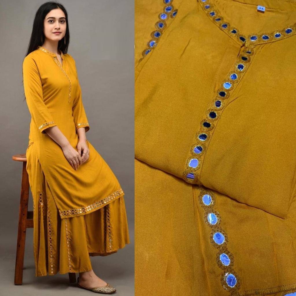     			HELWIN DESINER Women Viscose Rayon Solid A-line Kurti ( Yellow )