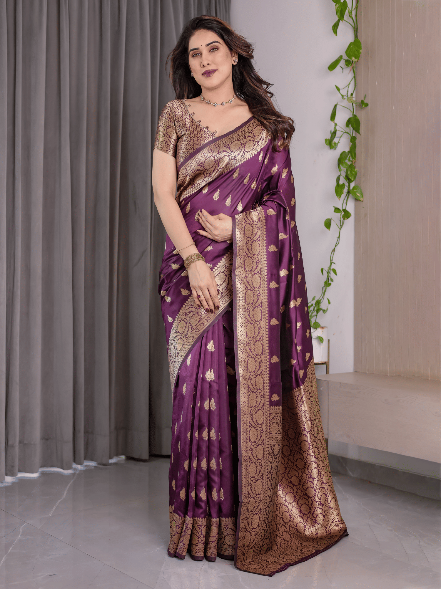     			INDIAN SILKS Art Silk Printed Regular Saree With Unstitched Blouse Piece ( Wine )