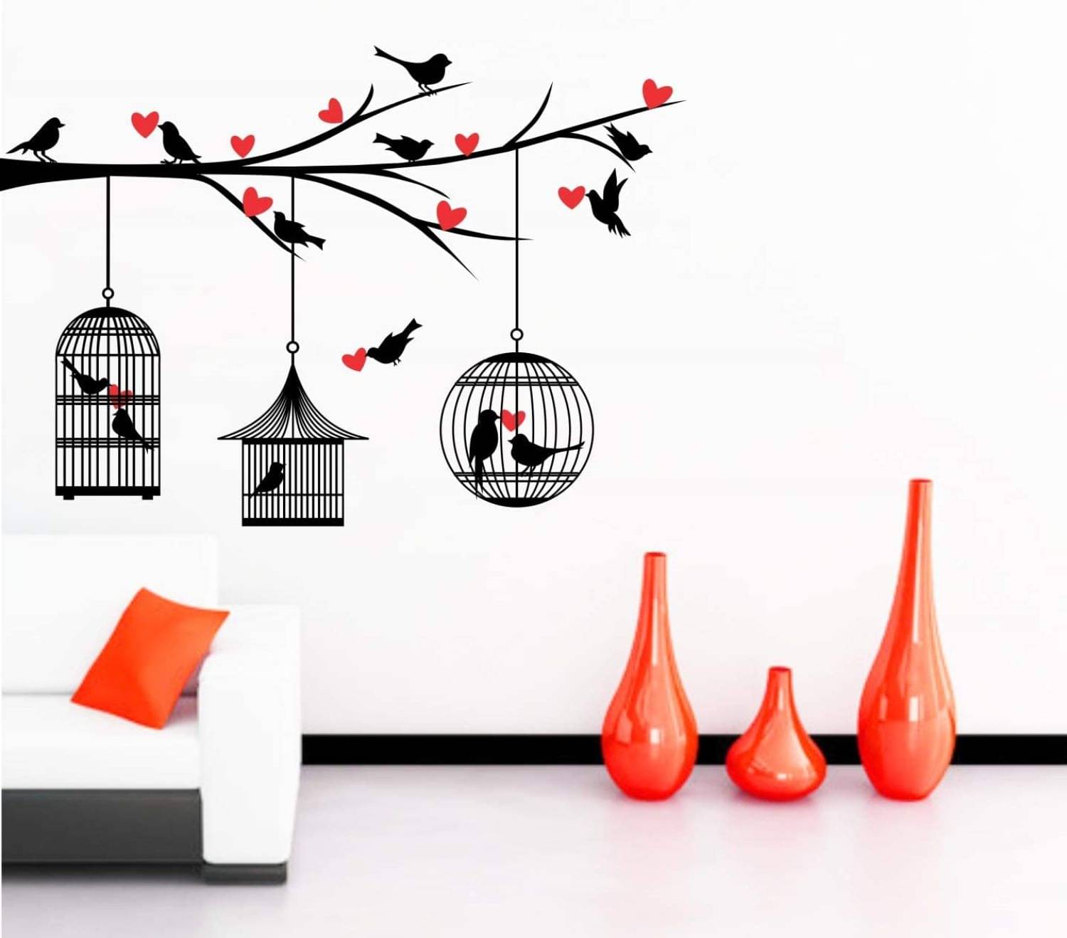     			KSArt Modern Art Birds In Cage Self Adhesive Wall Stickers For Home Decor Living Room Gift Items