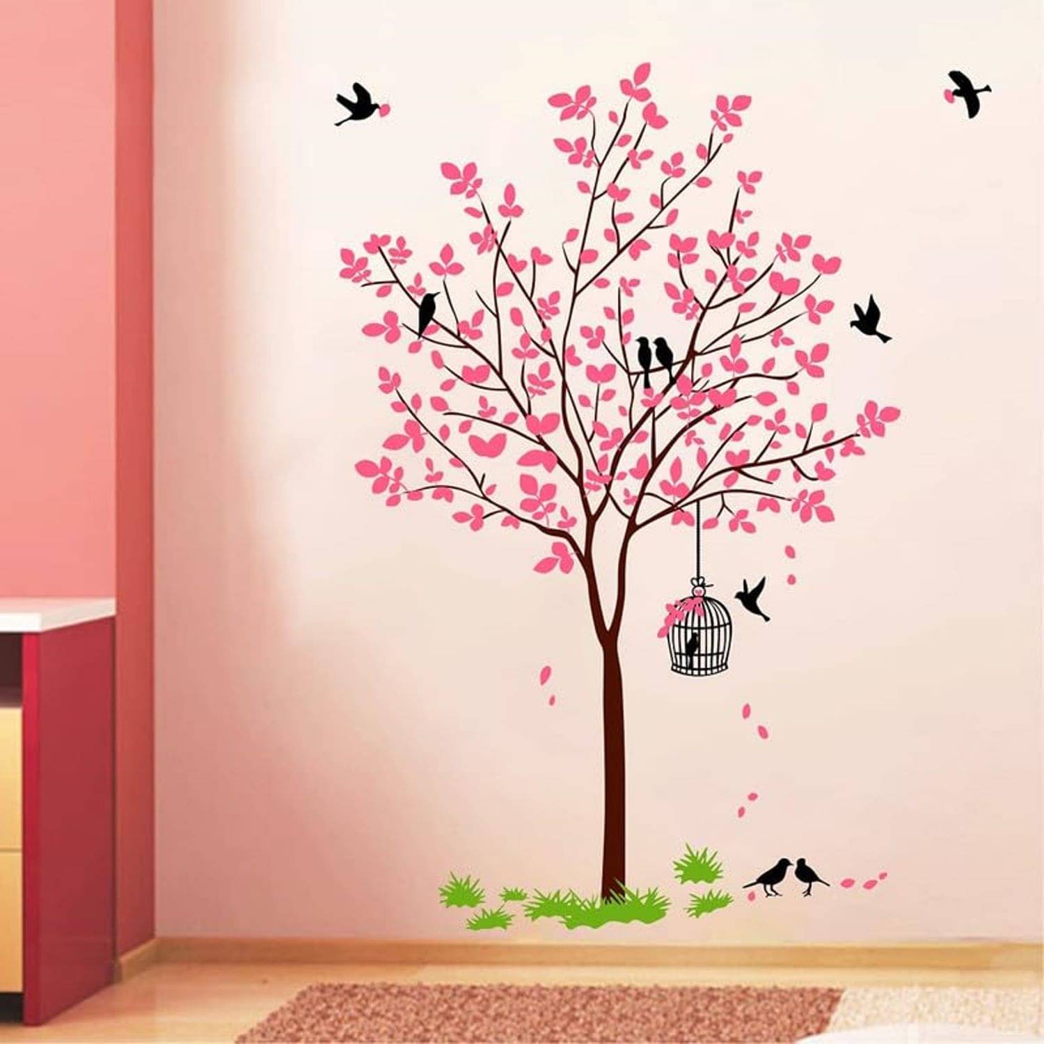     			KSArt Modern Art Tree With Birds Self Adhesive Wall Stickers For Home Decor Living Room Gift Items