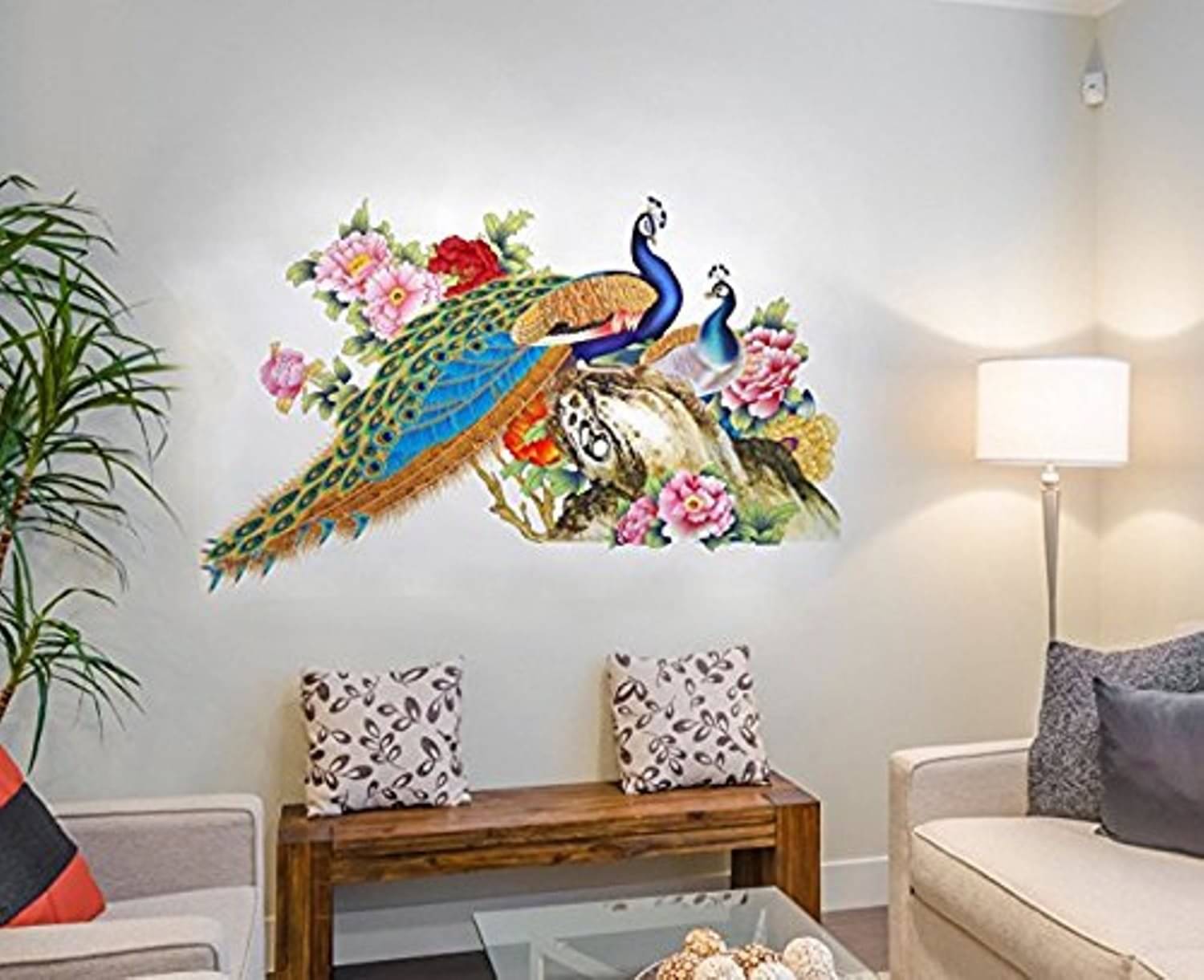     			KSArt Peacock On Branch Self Adhesive Wall Stickers For Home Decor Living Room Gift Items