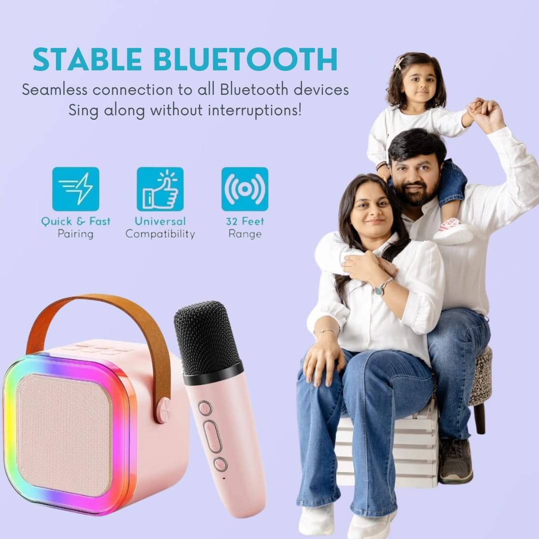     			Kaash Collections Rechargeable Wireless Mini Portable Bluetooth Karaoke Machine | Bluetooth Speaker with Microphone & LED Lights