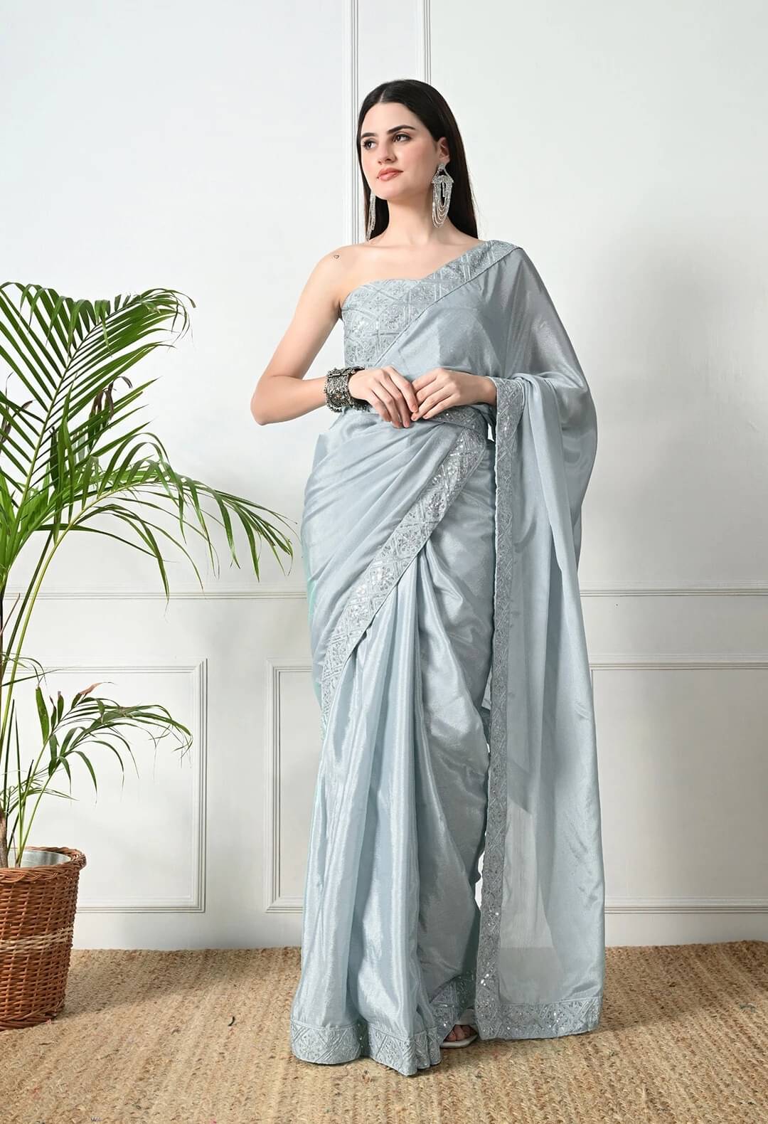 Krisha Enterprise Chiffon Embellished Regular Saree With Unstitched Blouse Piece ( Grey ) Krisha Enterprise Chiffon Embellished Regular Saree With Unstitched Blouse Piece ( Grey )