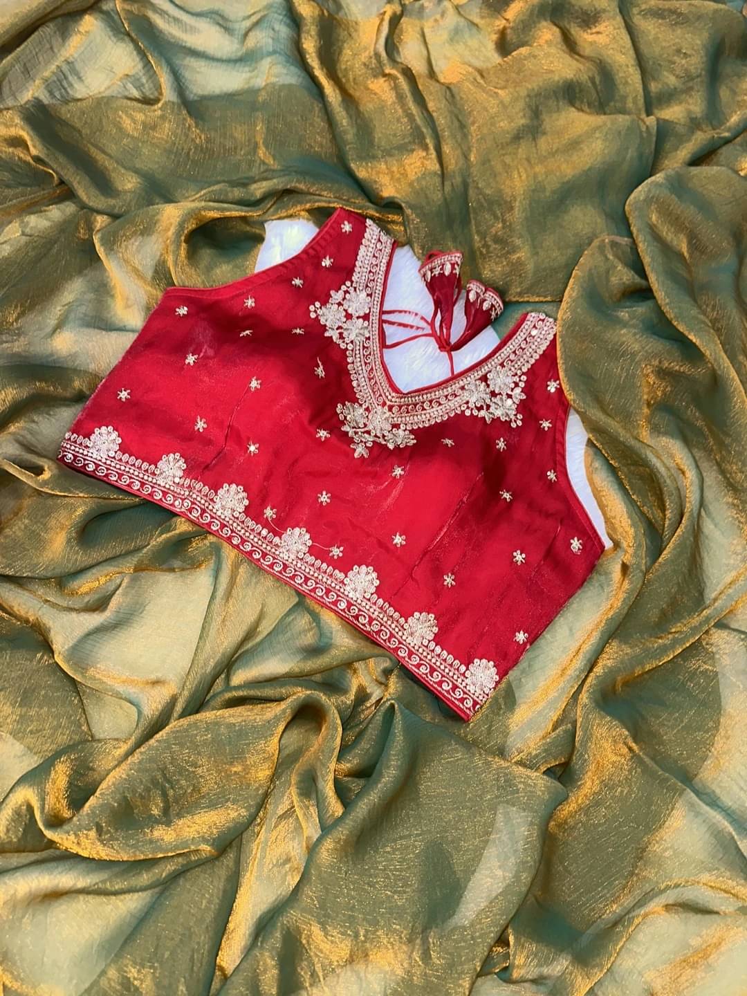 Krisha Enterprise Chiffon Embellished Regular Saree With Stitched Blouse ( Gold )     			Krisha Enterprise Chiffon Embellished Regular Saree With Stitched Blouse ( Gold )