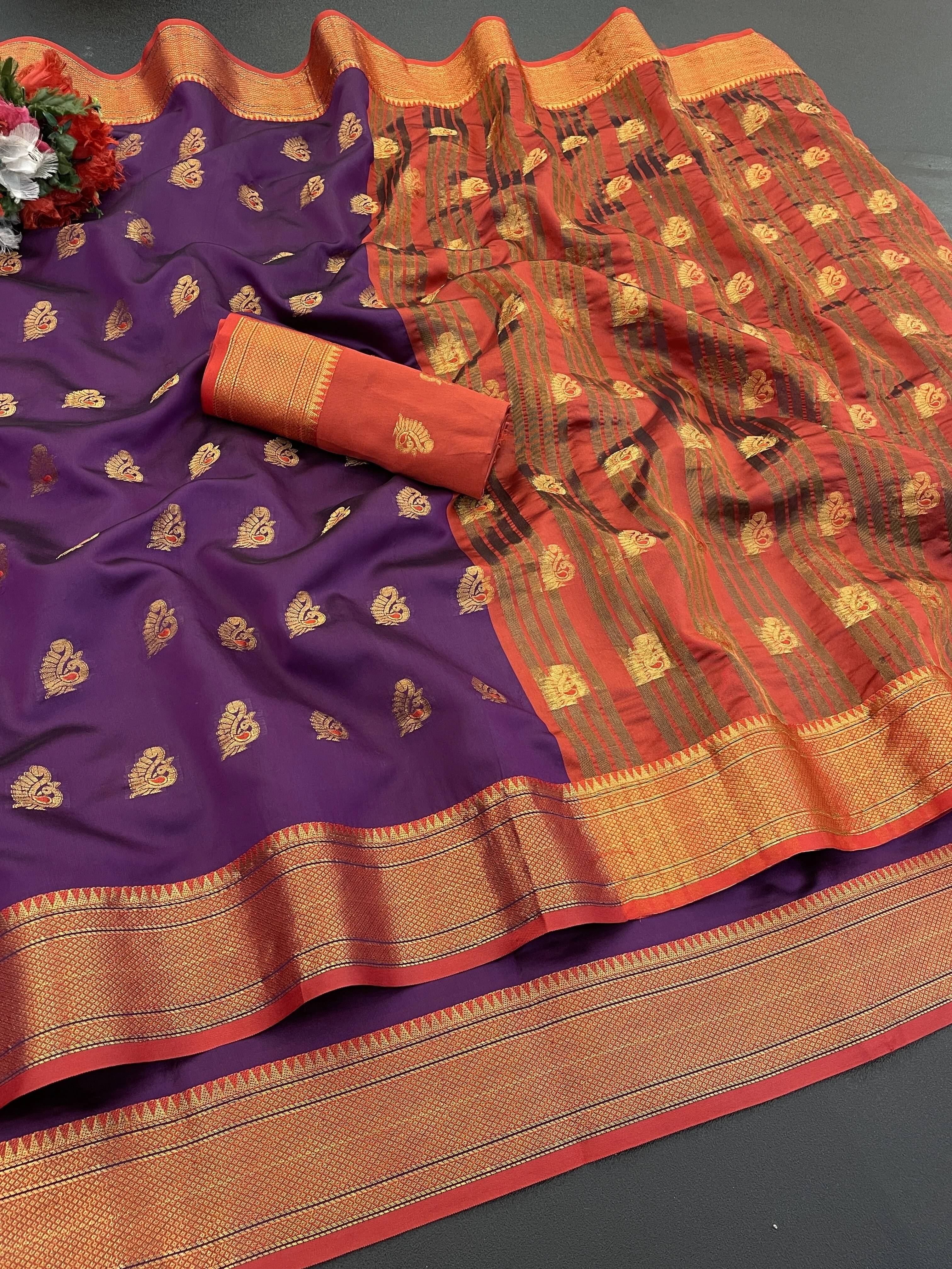     			Krisha Enterprise Cotton Blend Woven Regular Saree With Unstitched Blouse Piece ( Magenta )