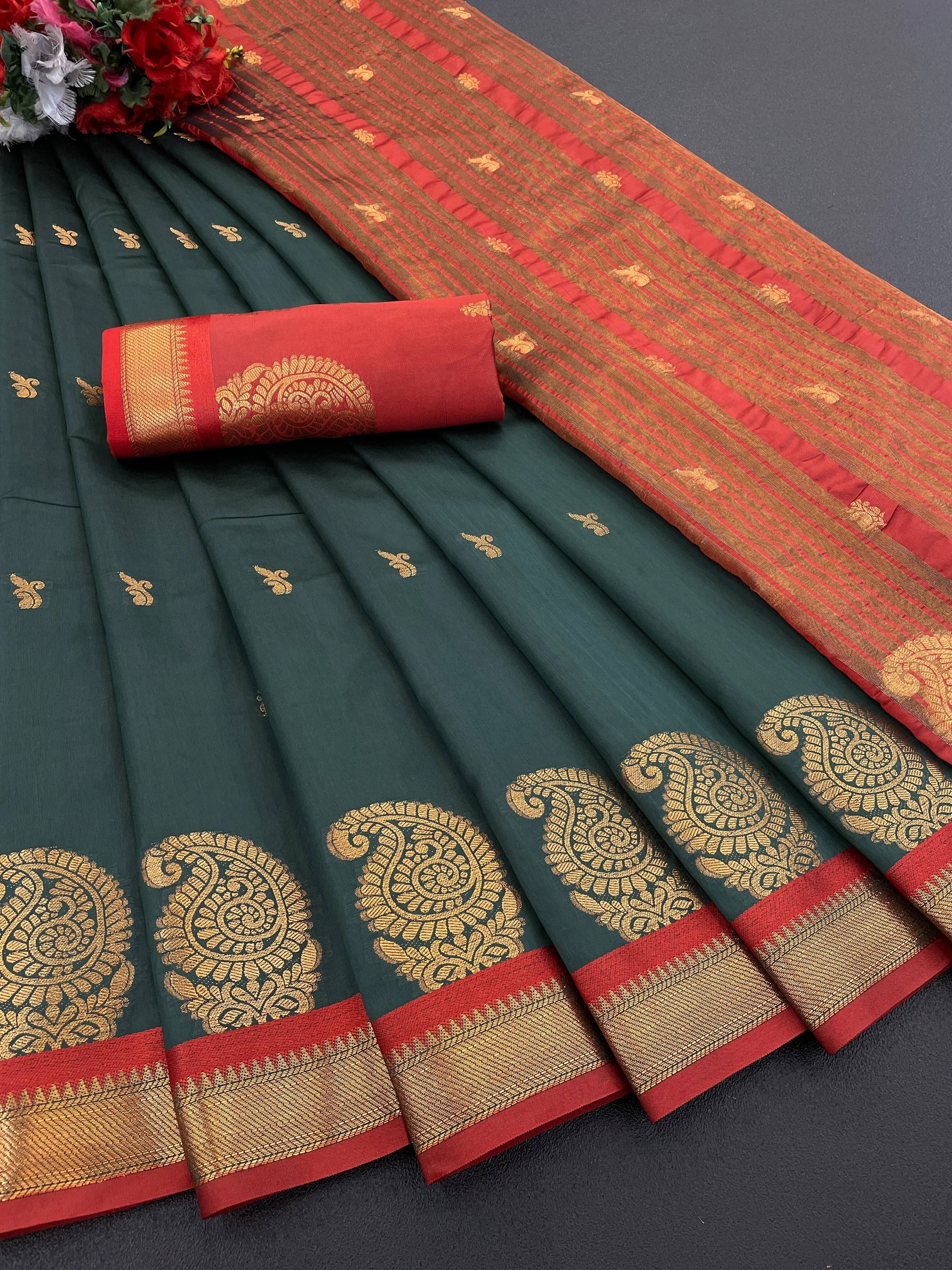 Krisha Enterprise Cotton Blend Woven Regular Saree With Unstitched Blouse Piece ( Green ) Krisha Enterprise Cotton Blend Woven Regular Saree With Unstitched Blouse Piece ( Green )