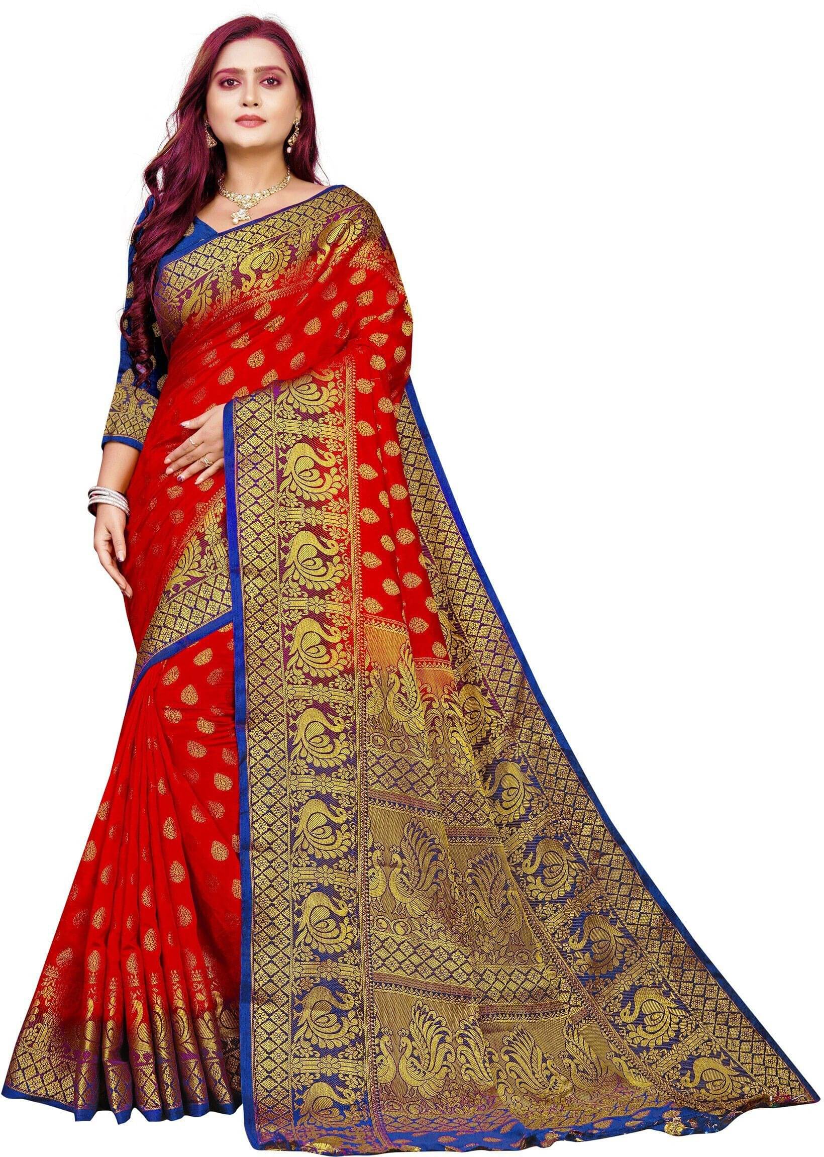 Krisha Enterprise Cotton Blend Woven Regular Saree With Unstitched Blouse Piece ( Multicolor 19 ) Krisha Enterprise Cotton Blend Woven Regular Saree With Unstitched Blouse Piece ( Multicolor 19 )