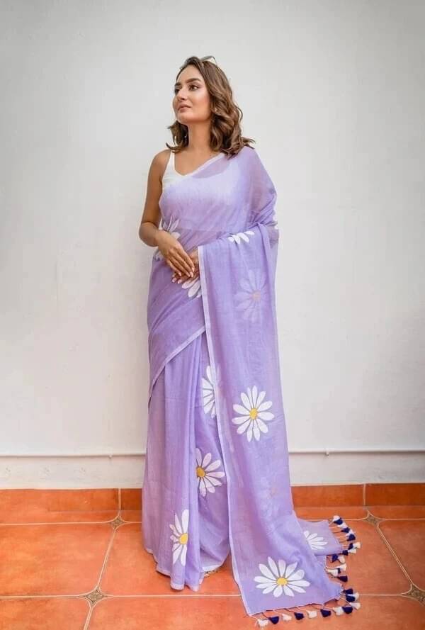     			Krisha Enterprise Cotton Printed Regular Saree With Unstitched Blouse Piece ( Purple )