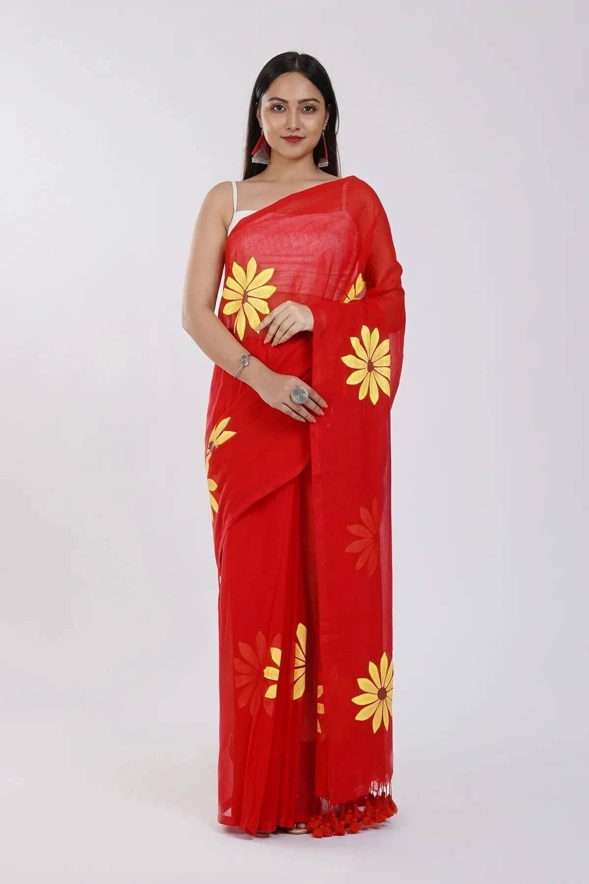 Krisha Enterprise Cotton Printed Regular Saree With Unstitched Blouse Piece ( Red ) Krisha Enterprise Cotton Printed Regular Saree With Unstitched Blouse Piece ( Red )