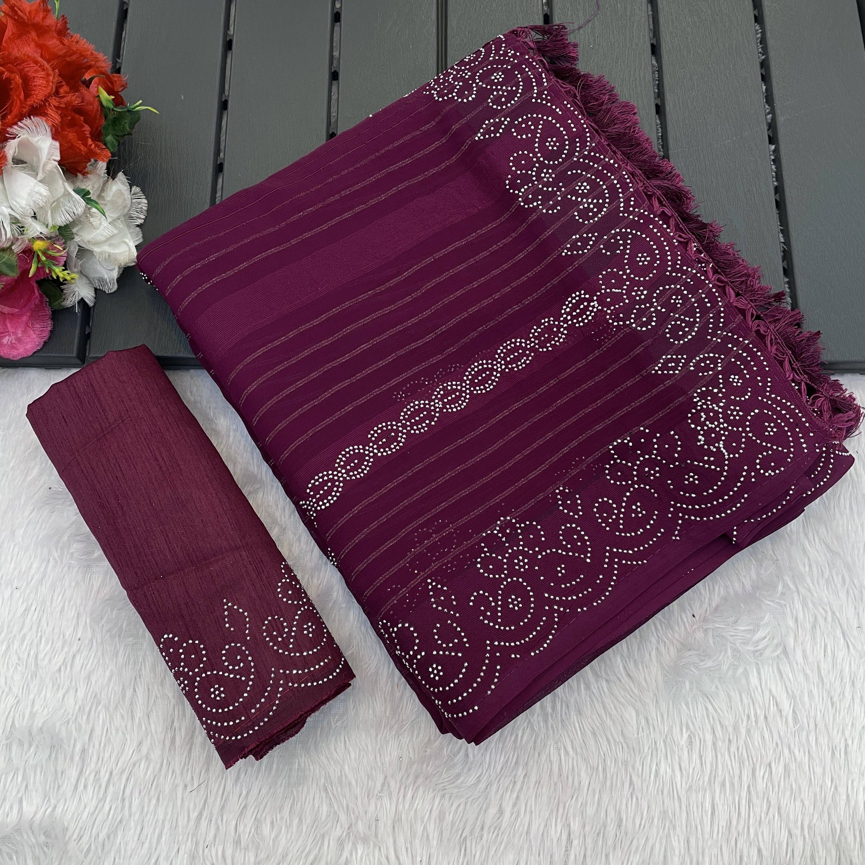     			Krisha Enterprise Georgette Embellished Regular Saree With Unstitched Blouse Piece ( Purple )