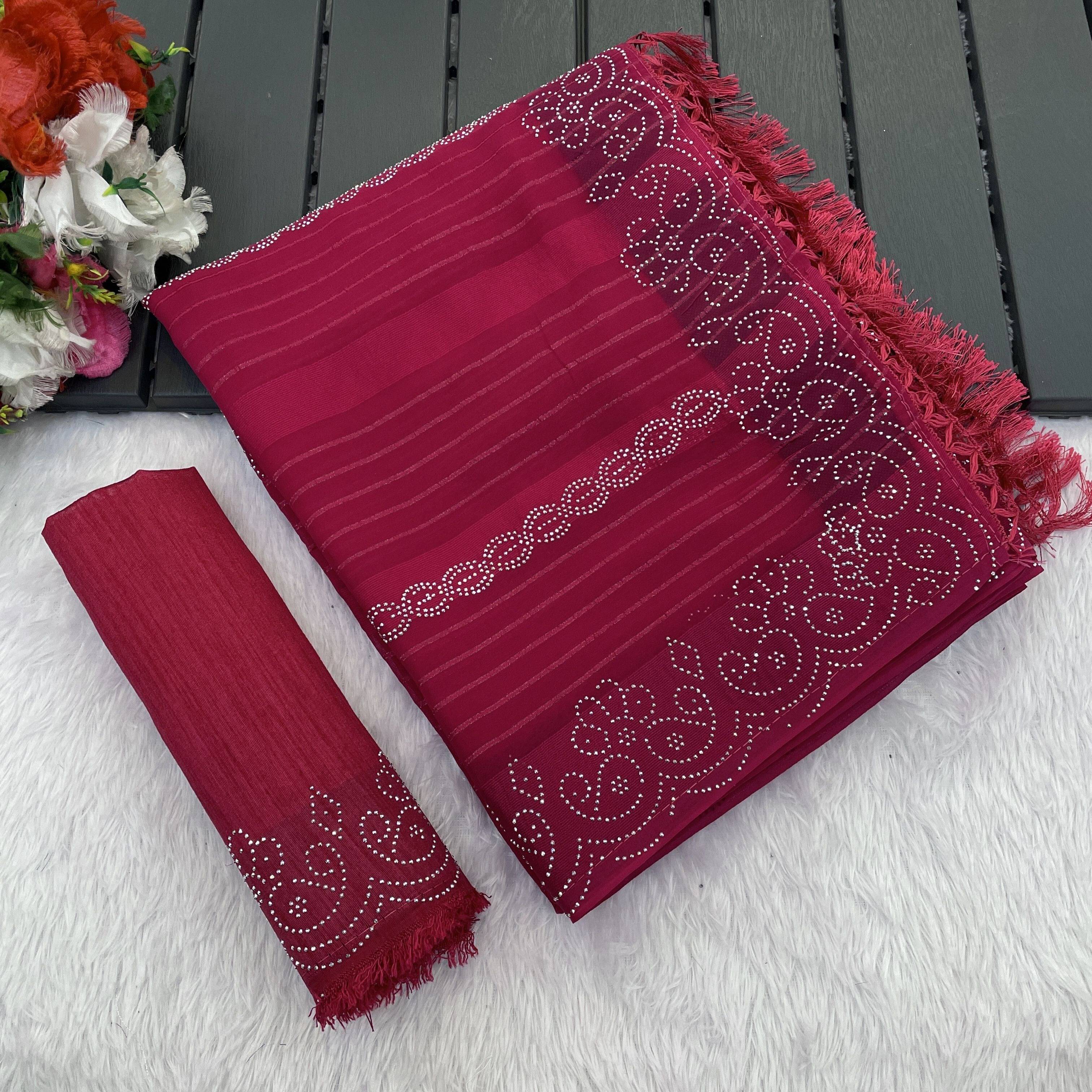     			Krisha Enterprise Georgette Woven Regular Saree With Unstitched Blouse Piece ( Pink )