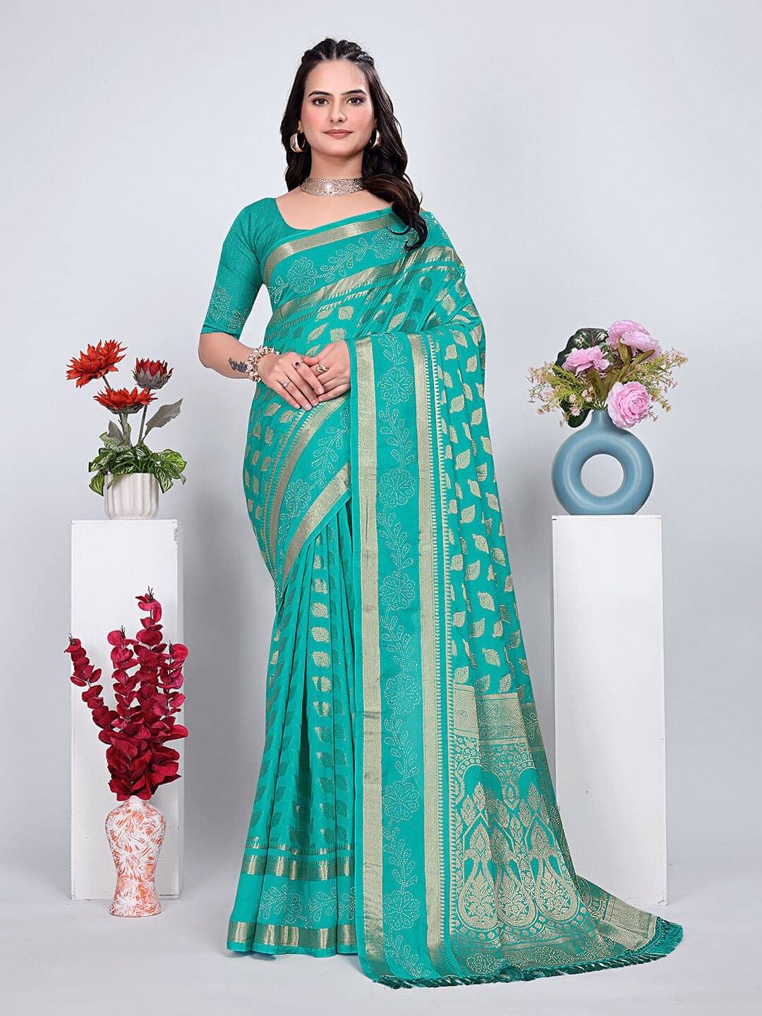 Krisha Enterprise Jacquard Woven Regular Saree With Unstitched Blouse Piece ( Light Blue ) Krisha Enterprise Jacquard Woven Regular Saree With Unstitched Blouse Piece ( Light Blue )
