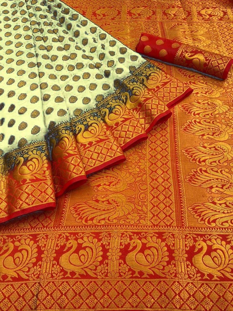     			Krisha Enterprise Nylon Woven Regular Saree With Unstitched Blouse Piece ( White )