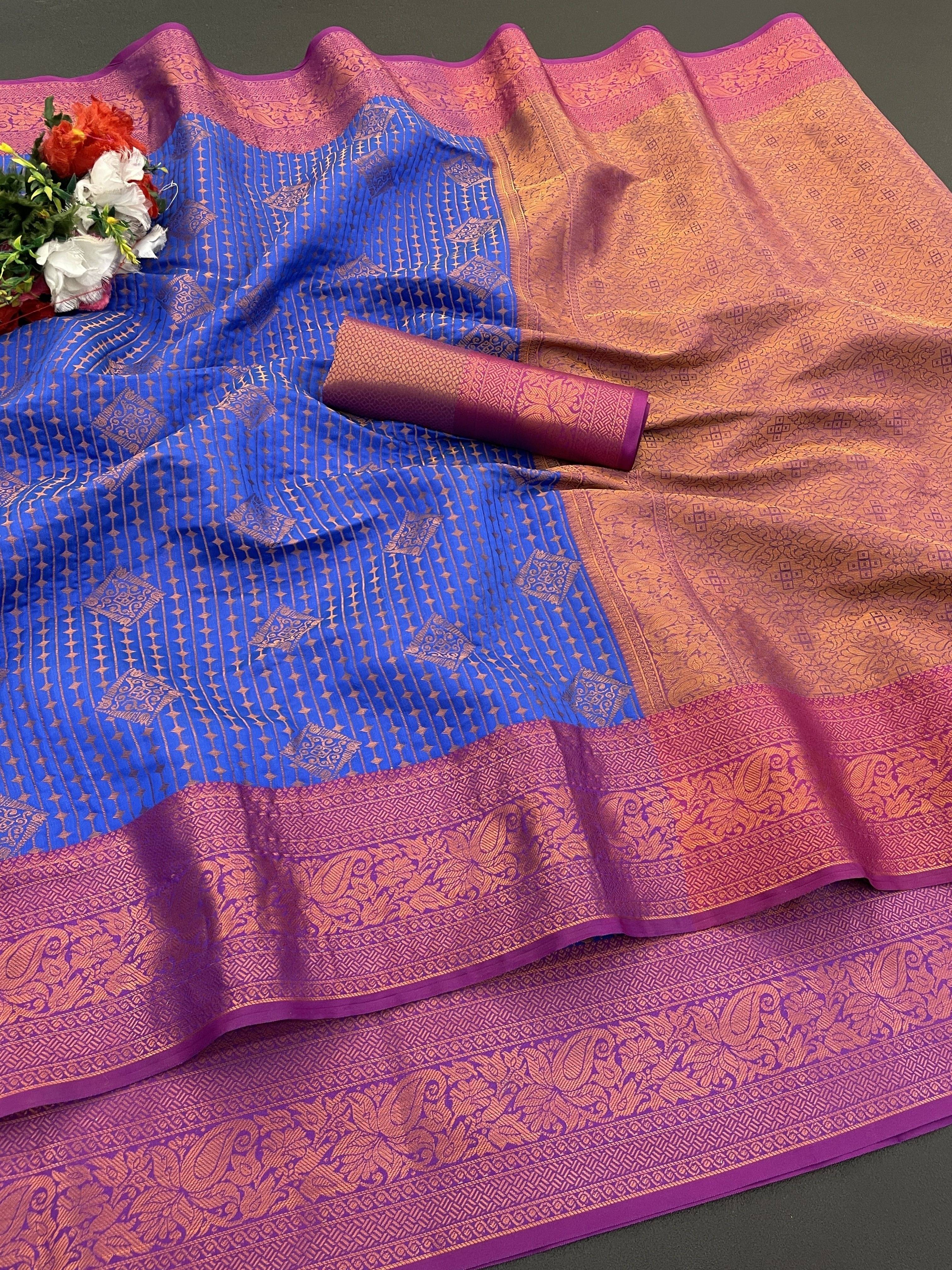 Krisha Enterprise Silk Woven Regular Saree With Unstitched Blouse Piece ( Navy Blue ) Krisha Enterprise Silk Woven Regular Saree With Unstitched Blouse Piece ( Navy Blue )