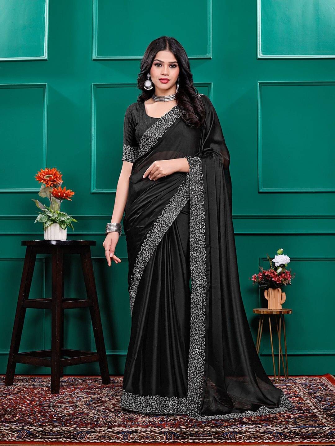    			Krisha Enterprise Silk Woven Regular Saree With Unstitched Blouse Piece ( Black )