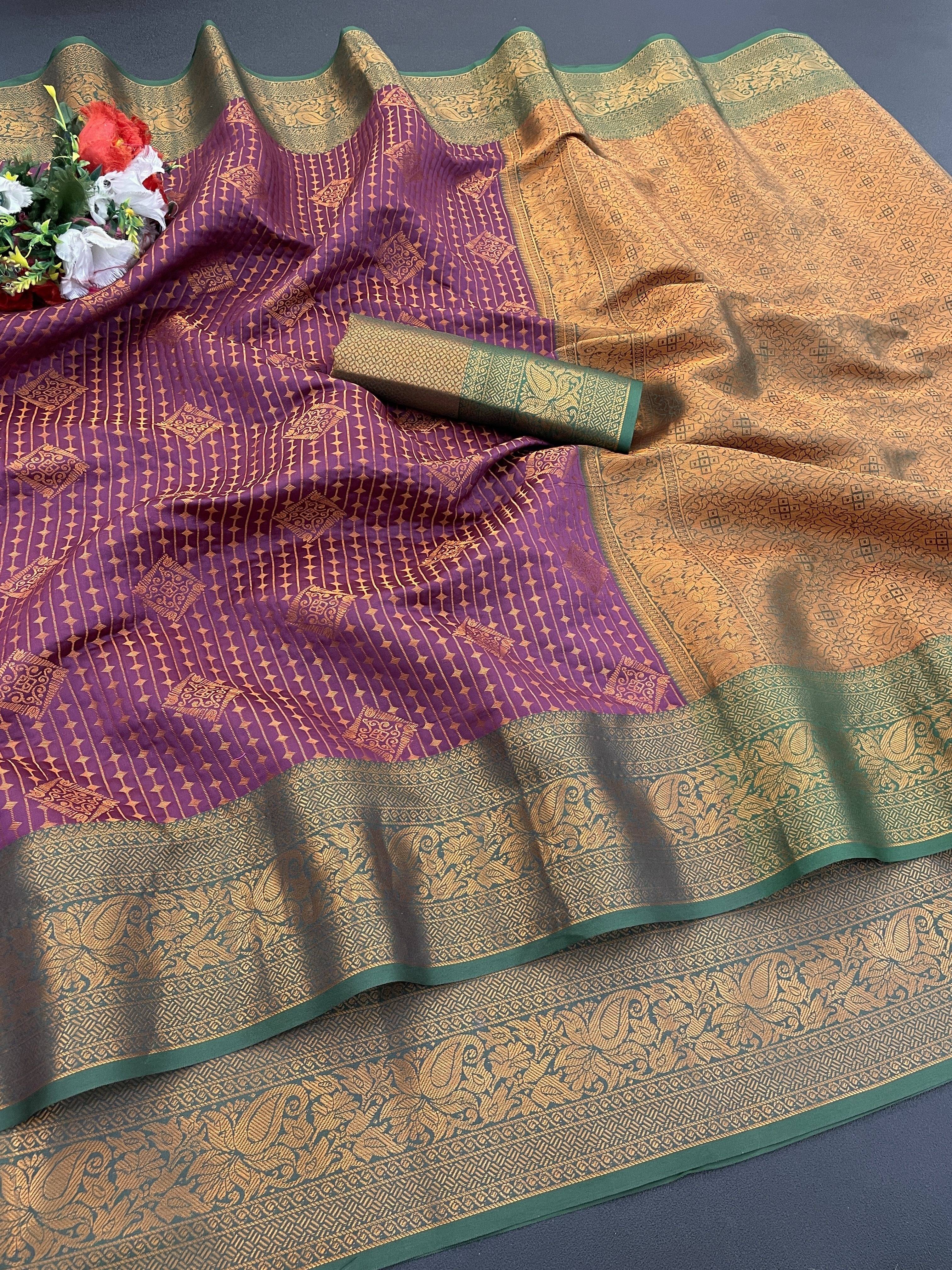     			Krisha Enterprise Silk Woven Regular Saree With Unstitched Blouse Piece ( Purple )