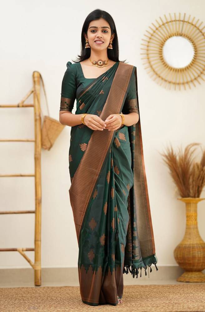 Krisha Enterprise Silk Woven Regular Saree With Unstitched Blouse Piece ( Green ) Krisha Enterprise Silk Woven Regular Saree With Unstitched Blouse Piece ( Green )